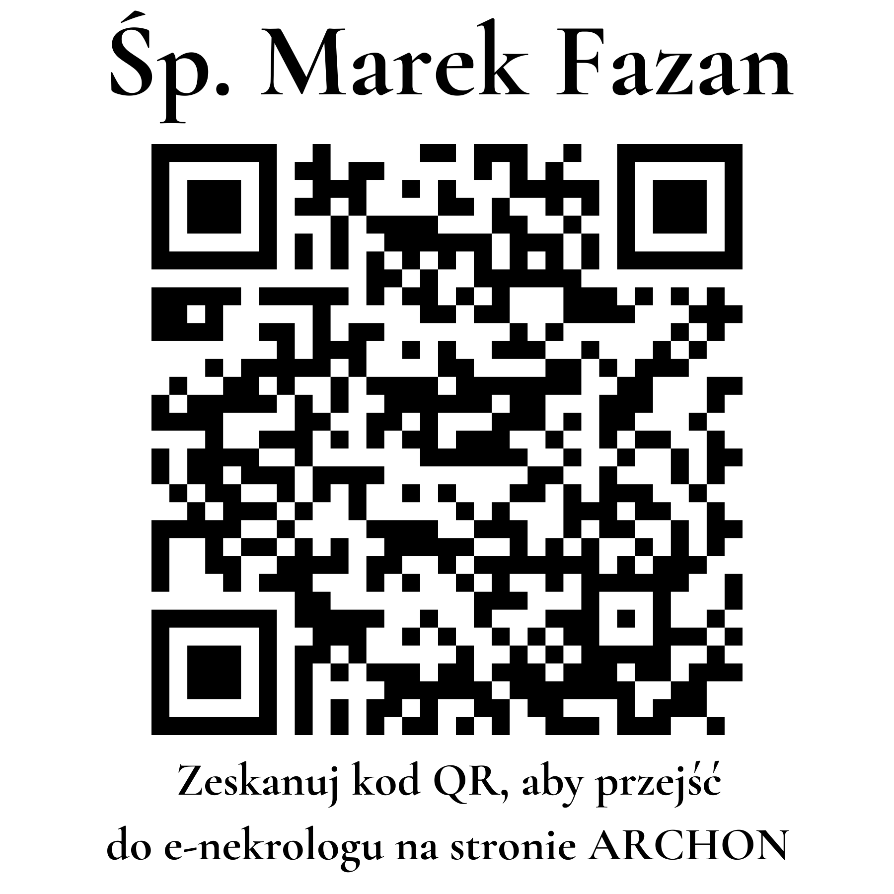 Kod QR do nekrologu Marek Fazan Kod QR do nekrologu Marek Fazan