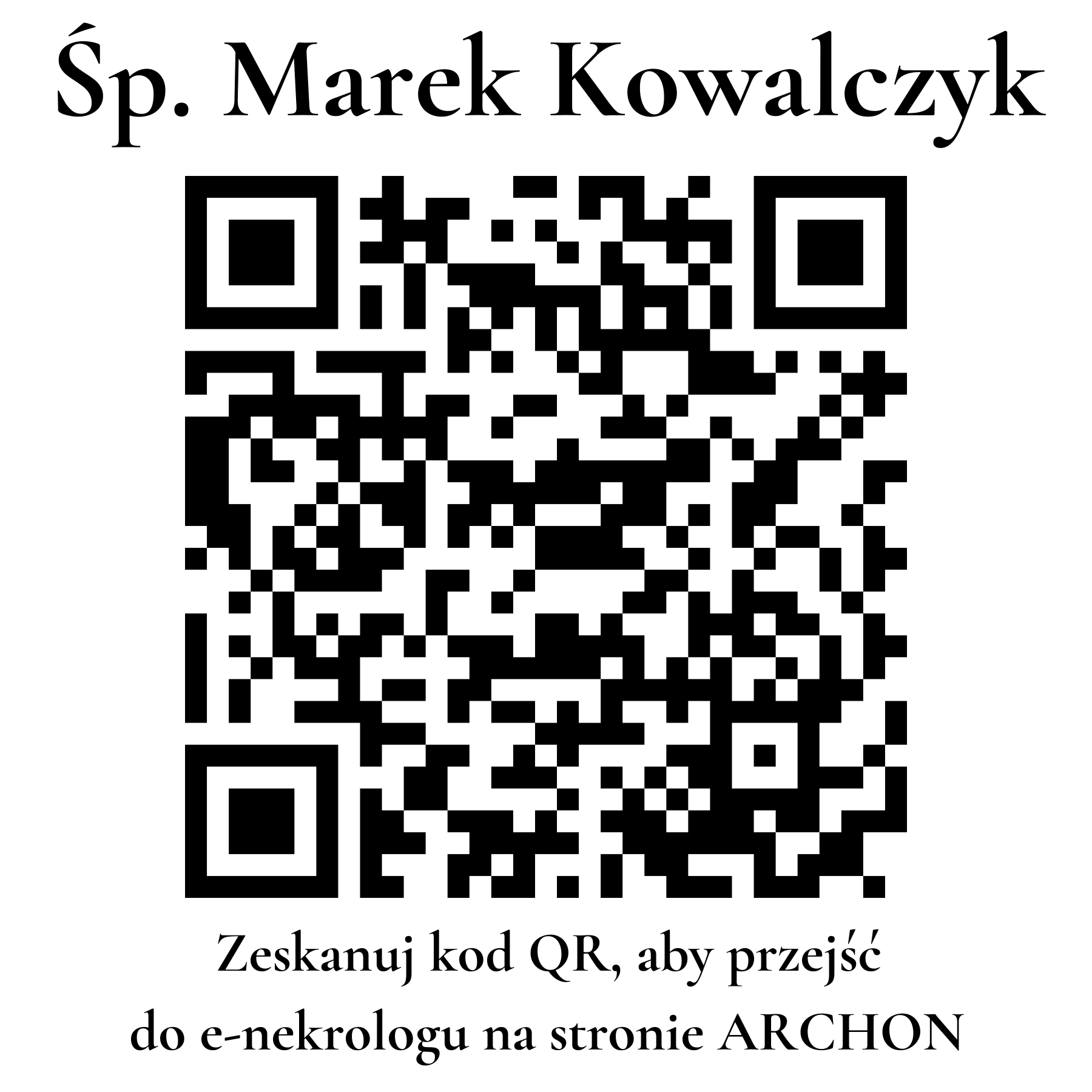 Kod QR do nekrologu Marek Kowalczyk Kod QR do nekrologu Marek Kowalczyk