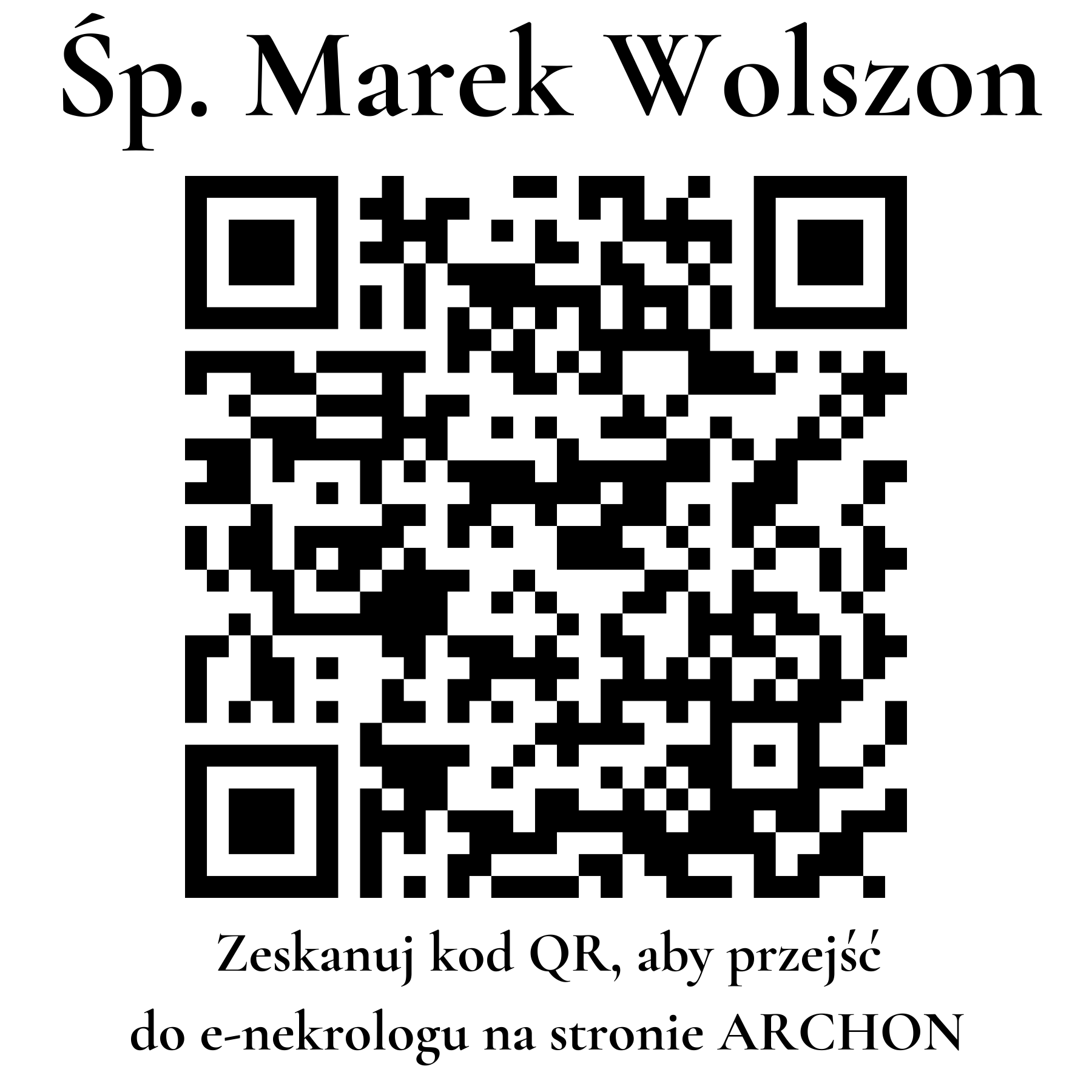 Kod QR do nekrologu Marek Wolszon Kod QR do nekrologu Marek Wolszon