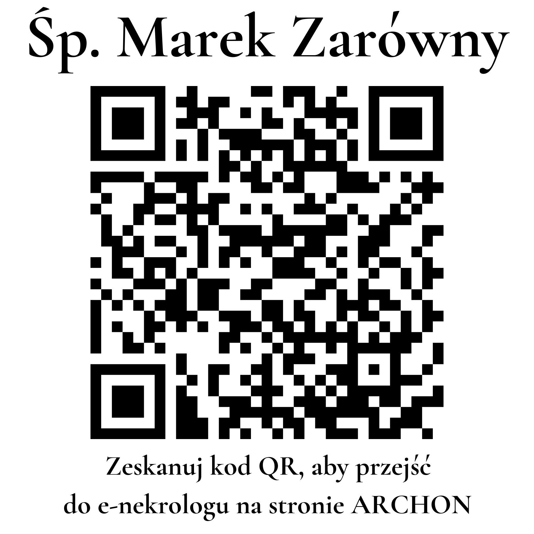 Kod QR do nekrologu Marek Zarówny Kod QR do nekrologu Marek Zarówny