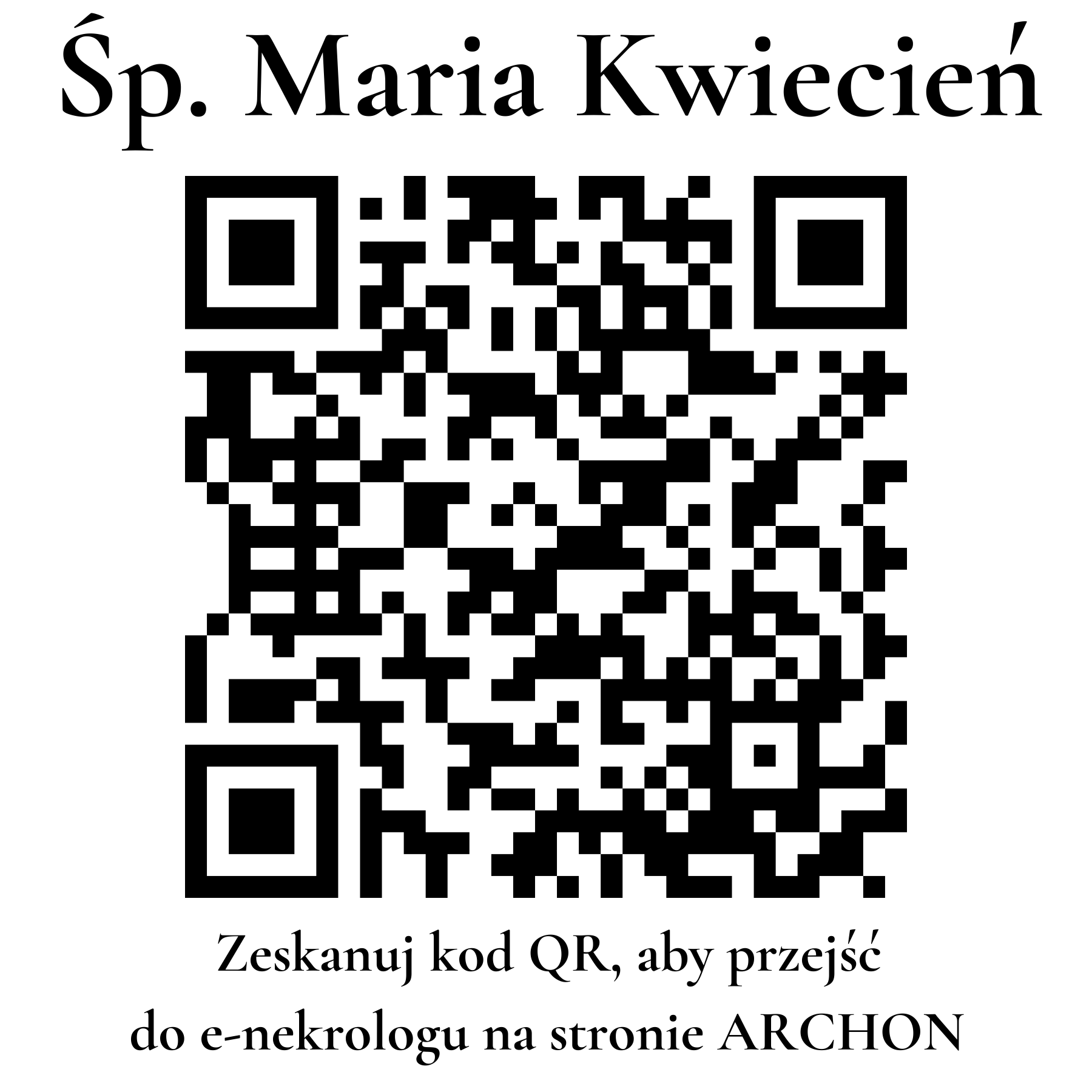 Kod QR do nekrologu Maria Kwiecień Kod QR do nekrologu Maria Kwiecień