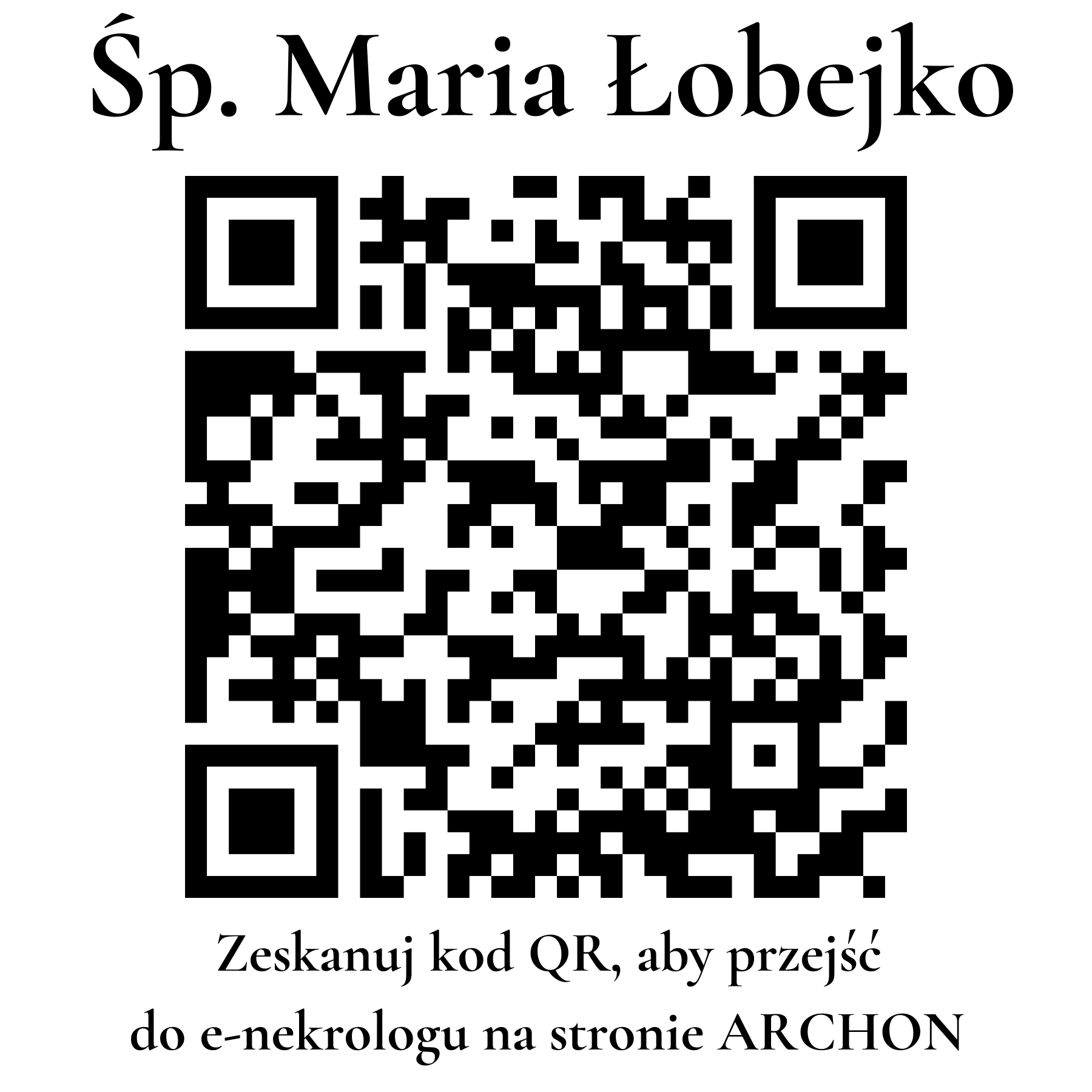 Kod QR do nekrologu Maria Łobejko Kod QR do nekrologu Maria Łobejko