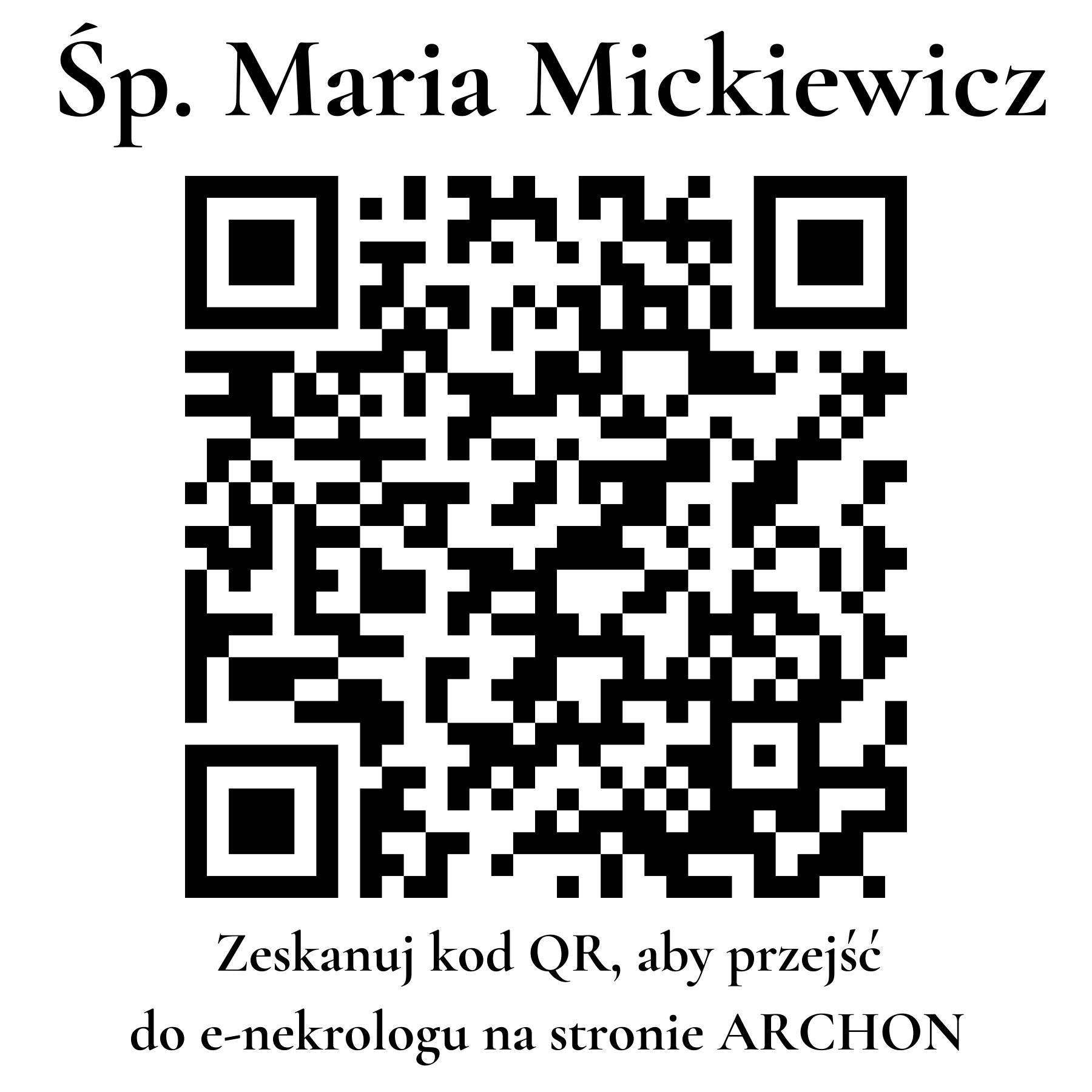 Kod QR do nekrologu Maria Mickiewicz Kod QR do nekrologu Maria Mickiewicz