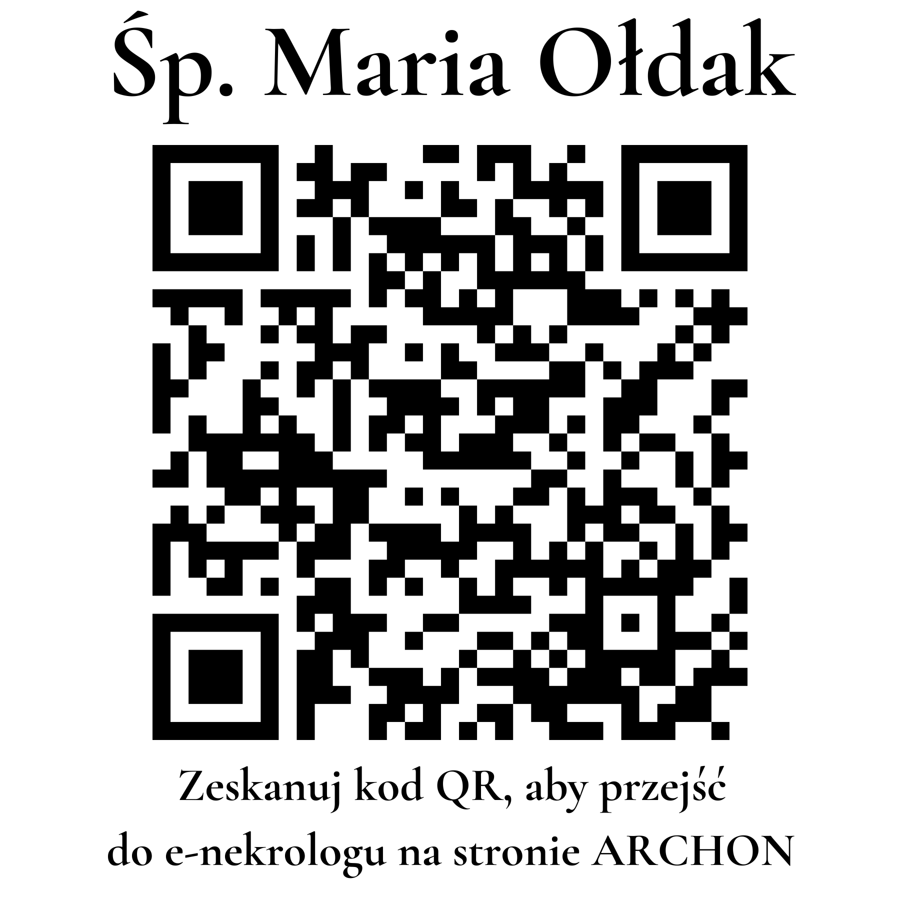 Kod QR do nekrologu Maria Ołdak Kod QR do nekrologu Maria Ołdak