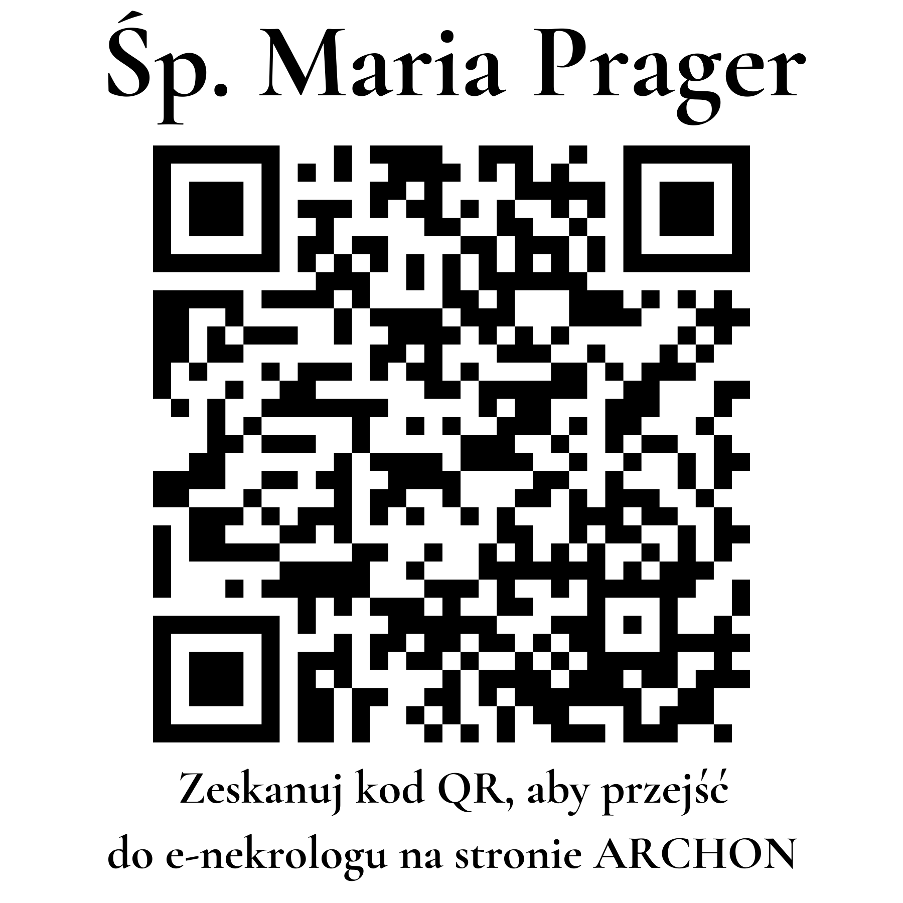 Kod QR do nekrologu Maria Prager