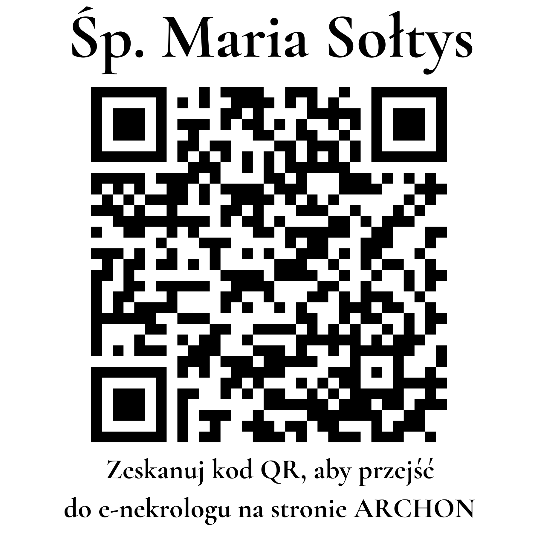 Kod QR do nekrologu Maria Sołtys Kod QR do nekrologu Maria Sołtys