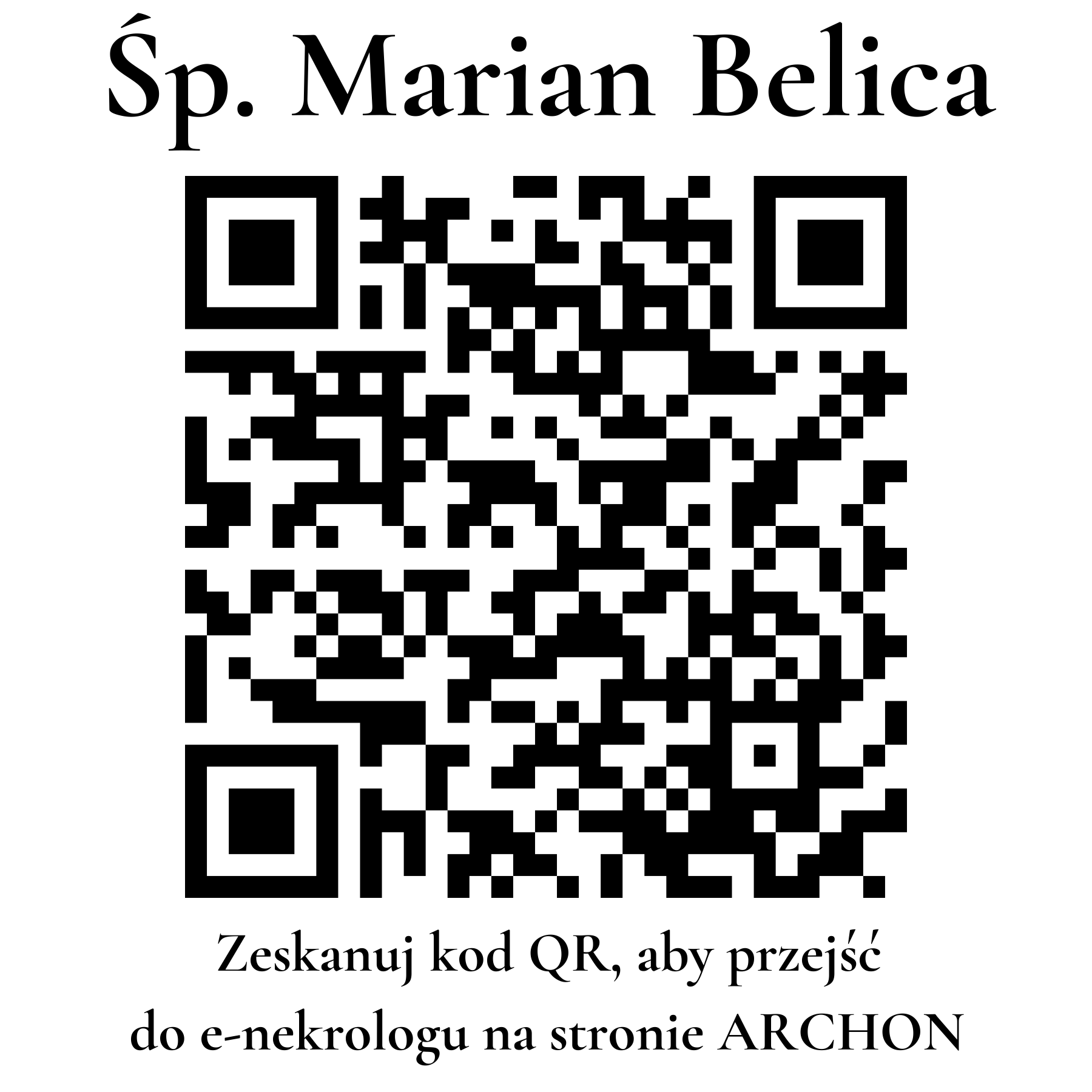 Kod QR do nekrologu Marian Belica Kod QR do nekrologu Marian Belica