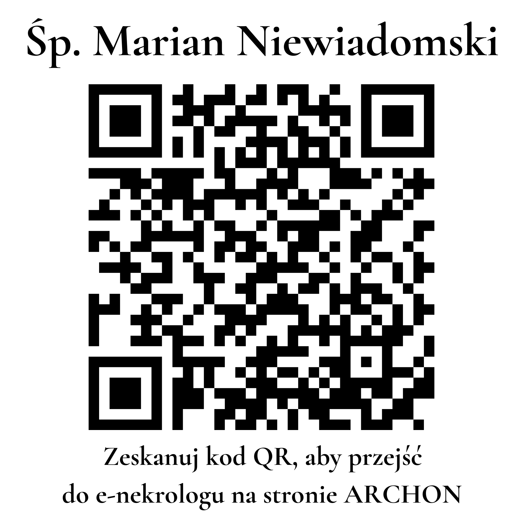 Kod QR do nekrologu Marian Niewiadomski Kod QR do nekrologu Marian Niewiadomski