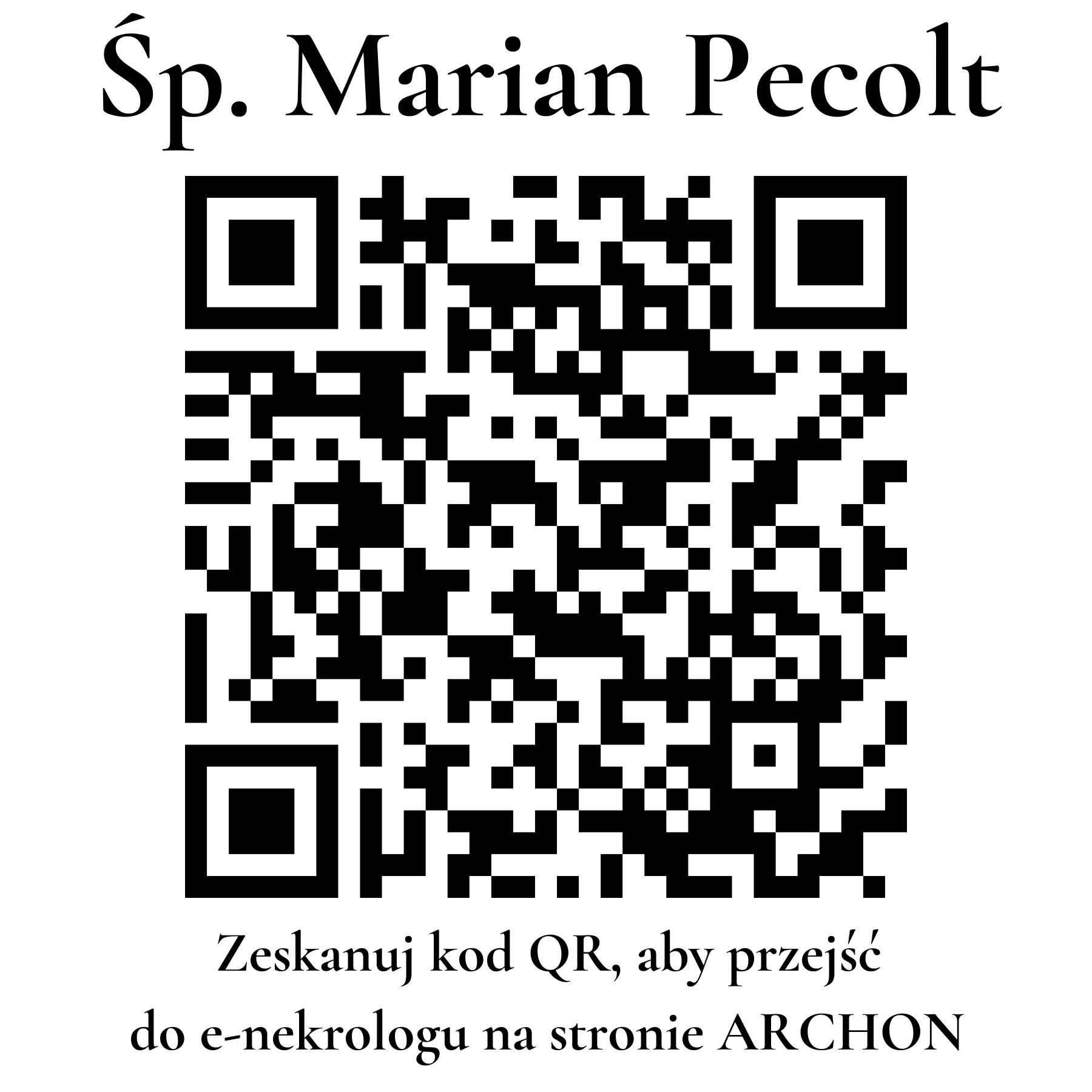 Kod QR do nekrologu Marian Pecolt