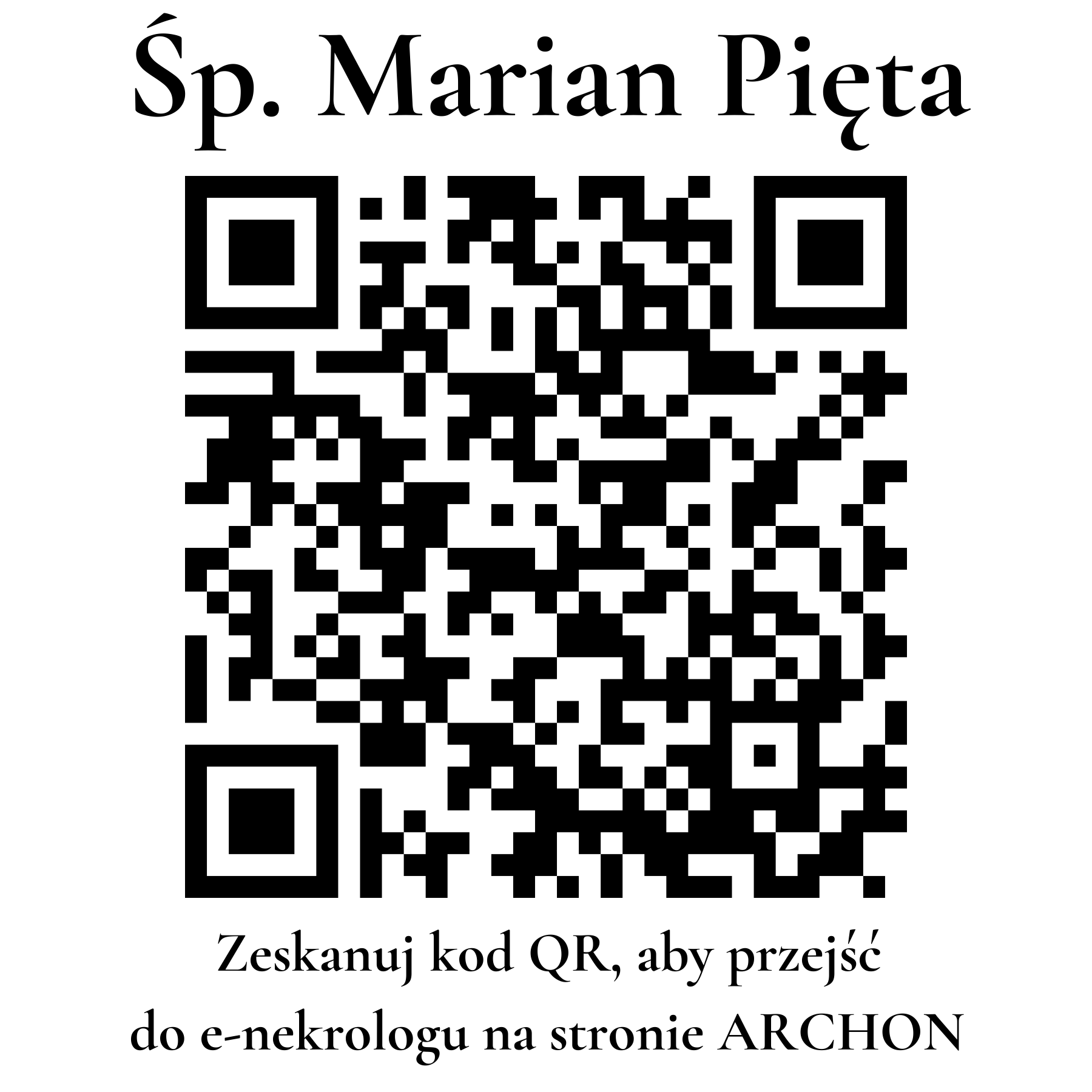 Kod QR do nekrologu Marian Pięta Kod QR do nekrologu Marian Pięta