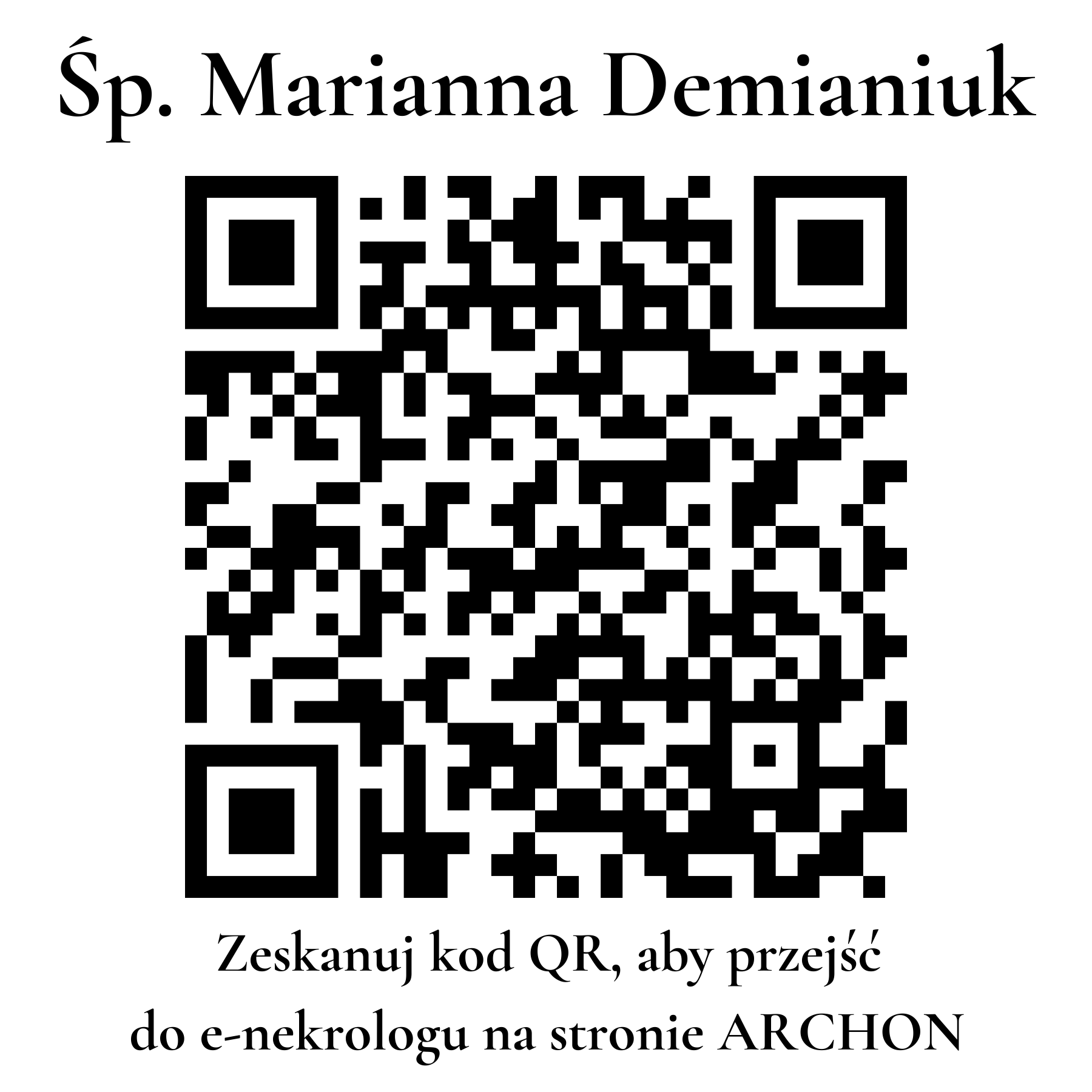 Kod QR do nekrologu Marianna Demianiuk Kod QR do nekrologu Marianna Demianiuk
