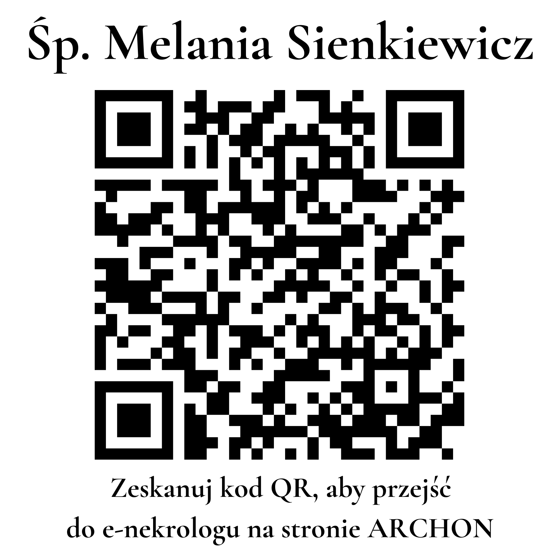 Kod QR do nekrologu Melania Sienkiewicz Kod QR do nekrologu Melania Sienkiewicz