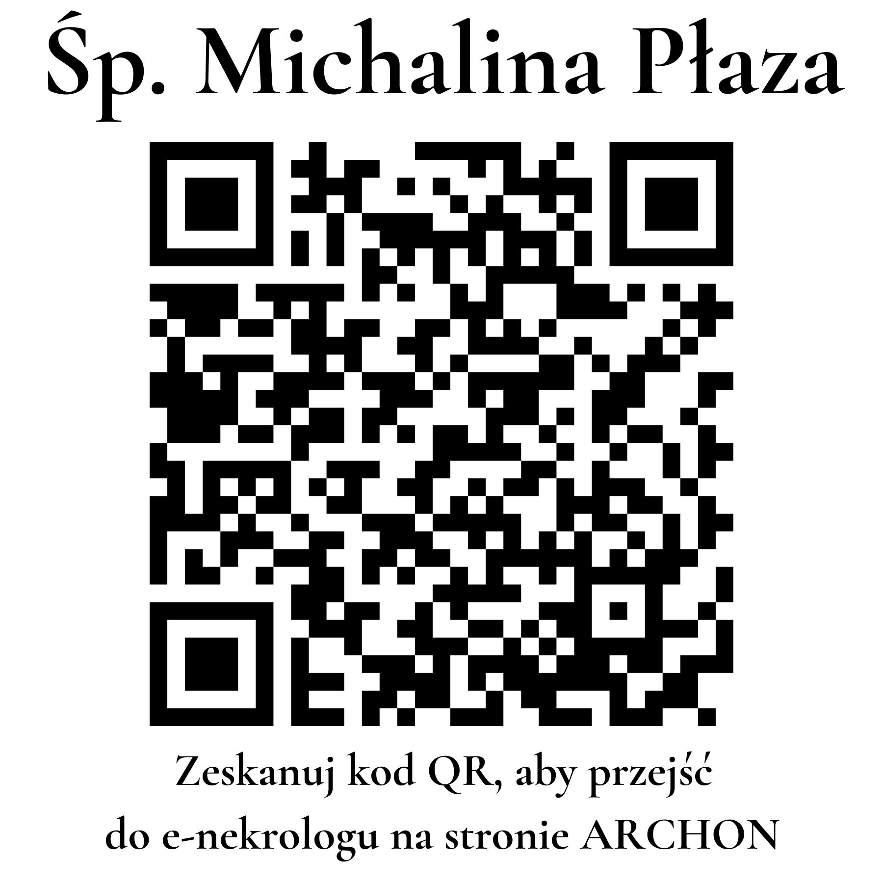 Kod QR do nekrologu Michalina Płaza