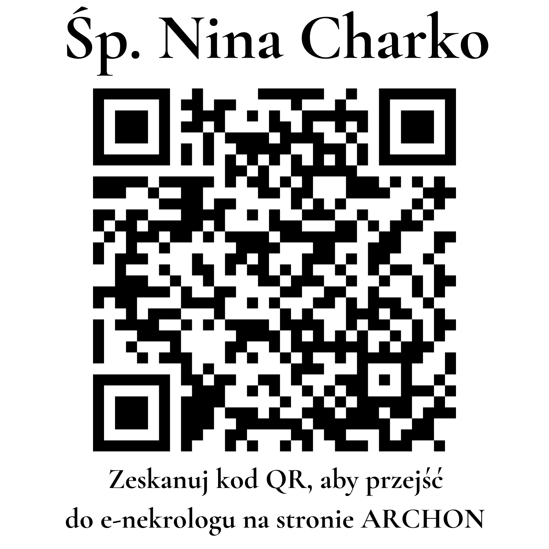 Kod QR do nekrologu Nina Charko Kod QR do nekrologu Nina Charko