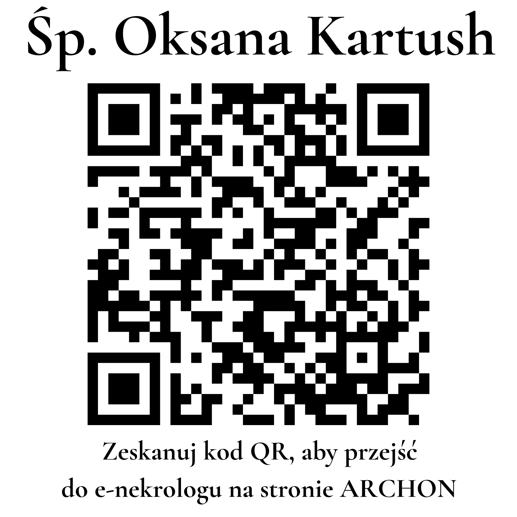 Kod QR do nekrologu Oksana Kartush