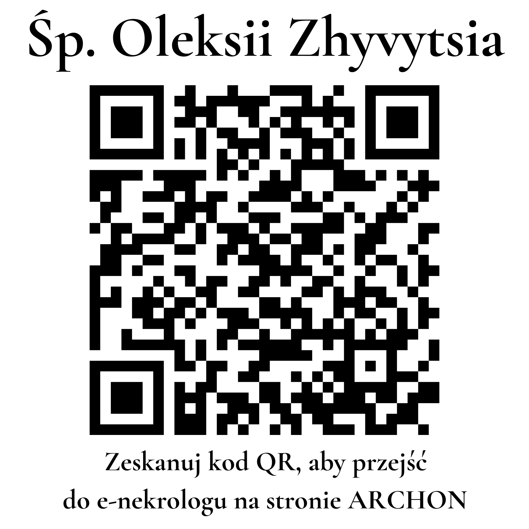 Kod QR do nekrologu Oleksii Zhyvytsia