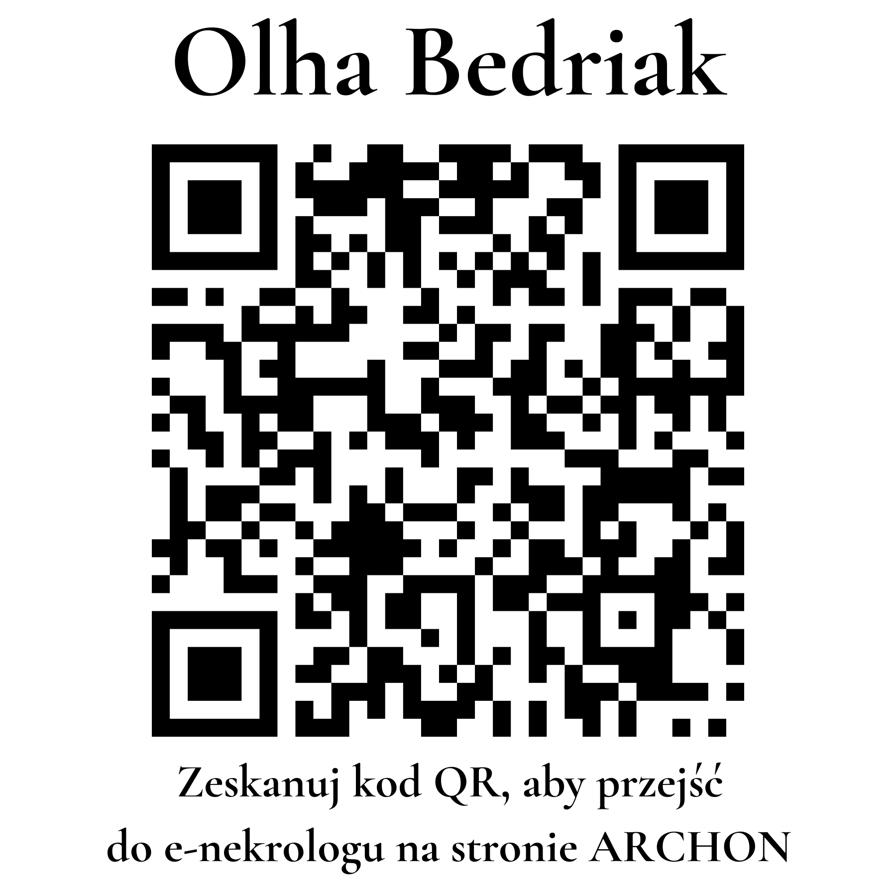 Kod QR do nekrologu Olha Bedriak