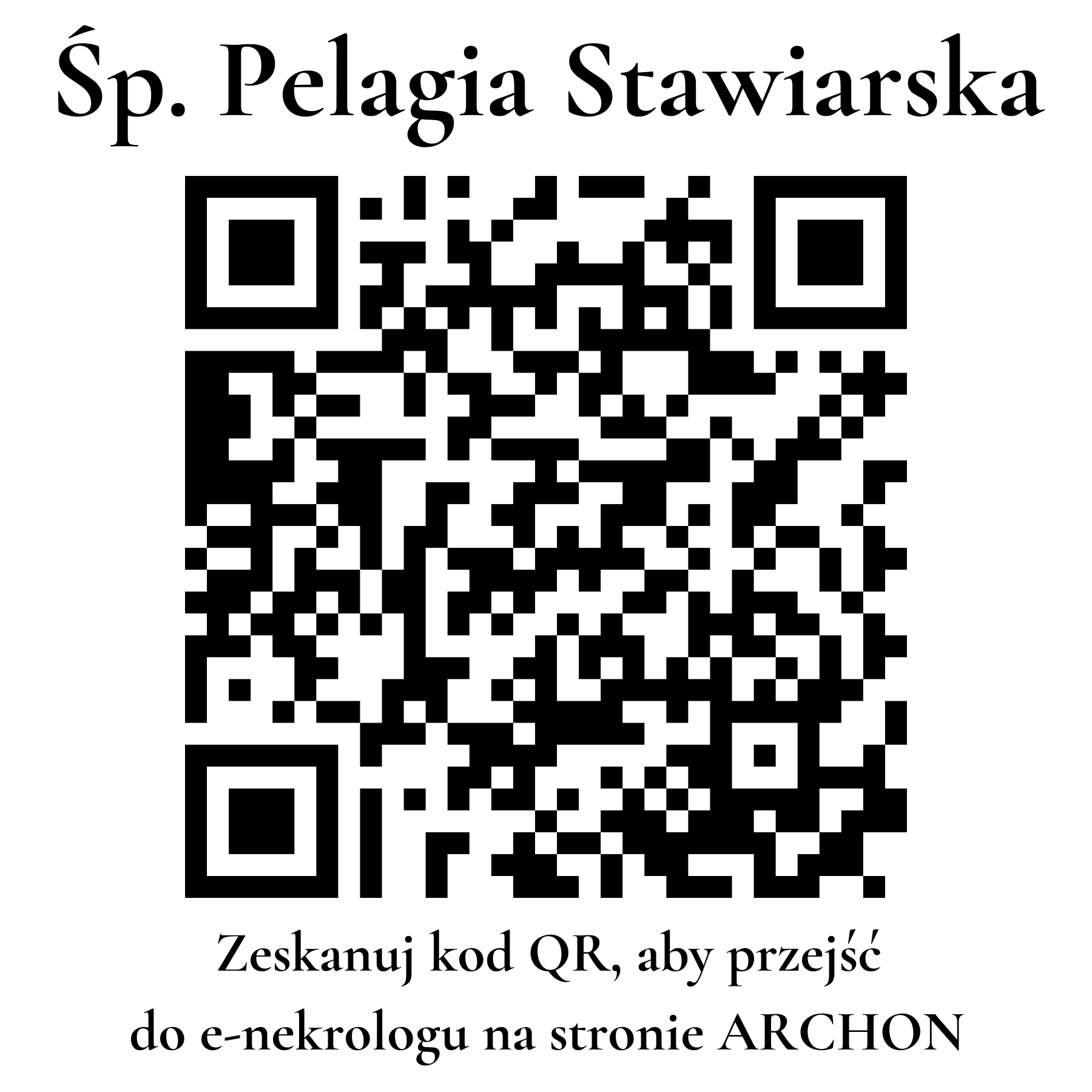 Kod QR do nekrologu Pelagia Stawiarska