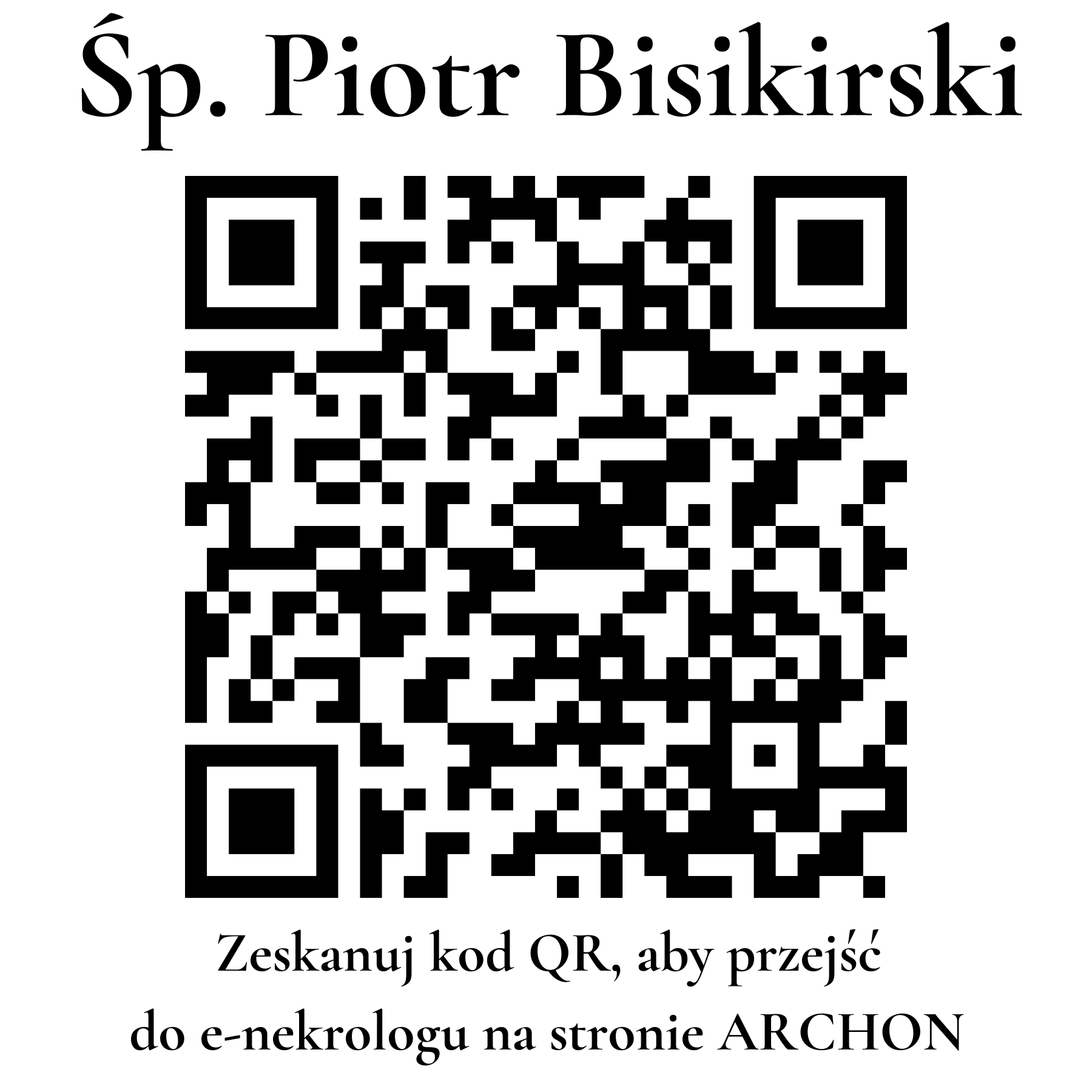 Kod QR do nekrologu Piotr Bisikirski Kod QR do nekrologu Piotr Bisikirski