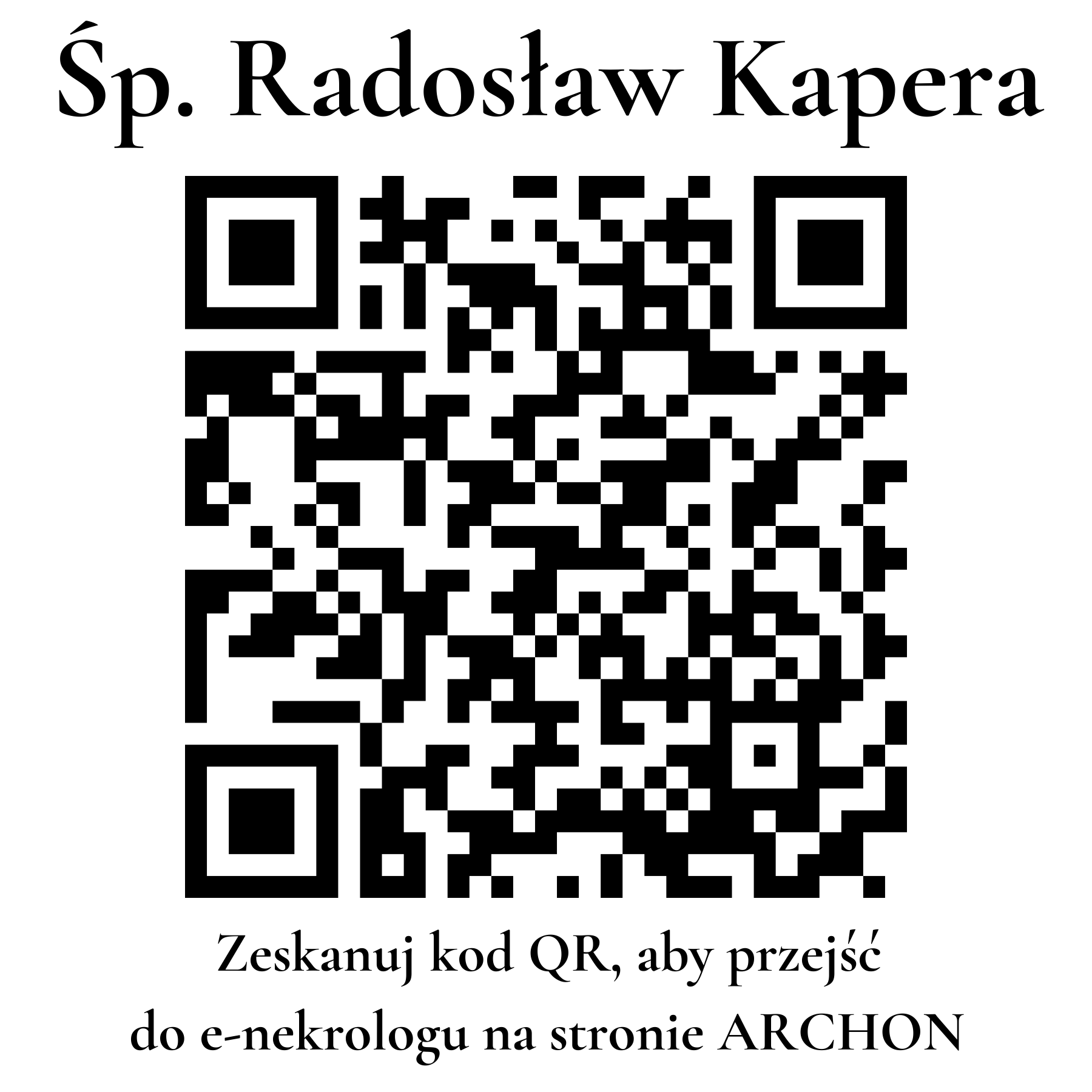 Kod QR do nekrologu Radosław Kapera Kod QR do nekrologu Radosław Kapera