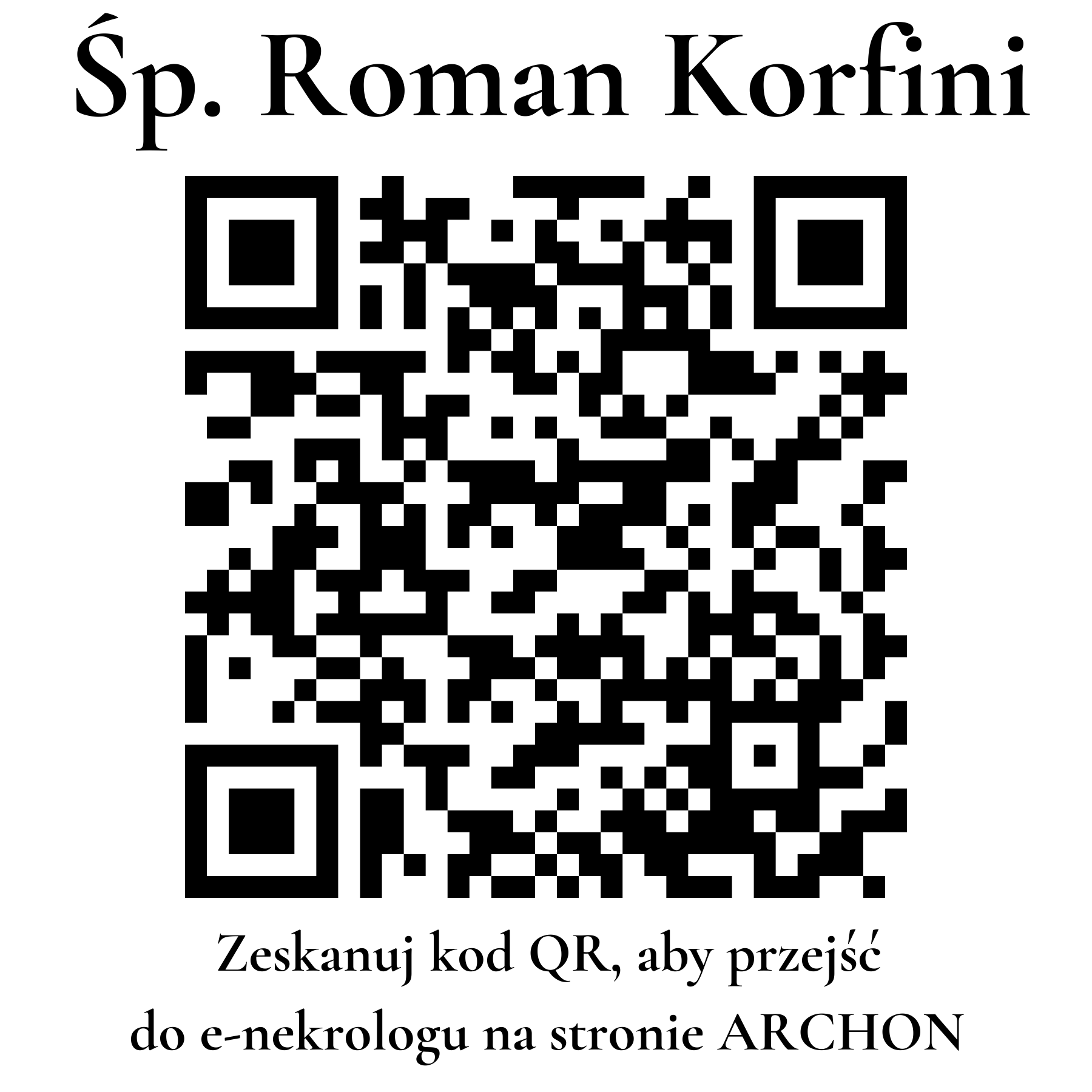 Kod QR do nekrologu Roman Korfini