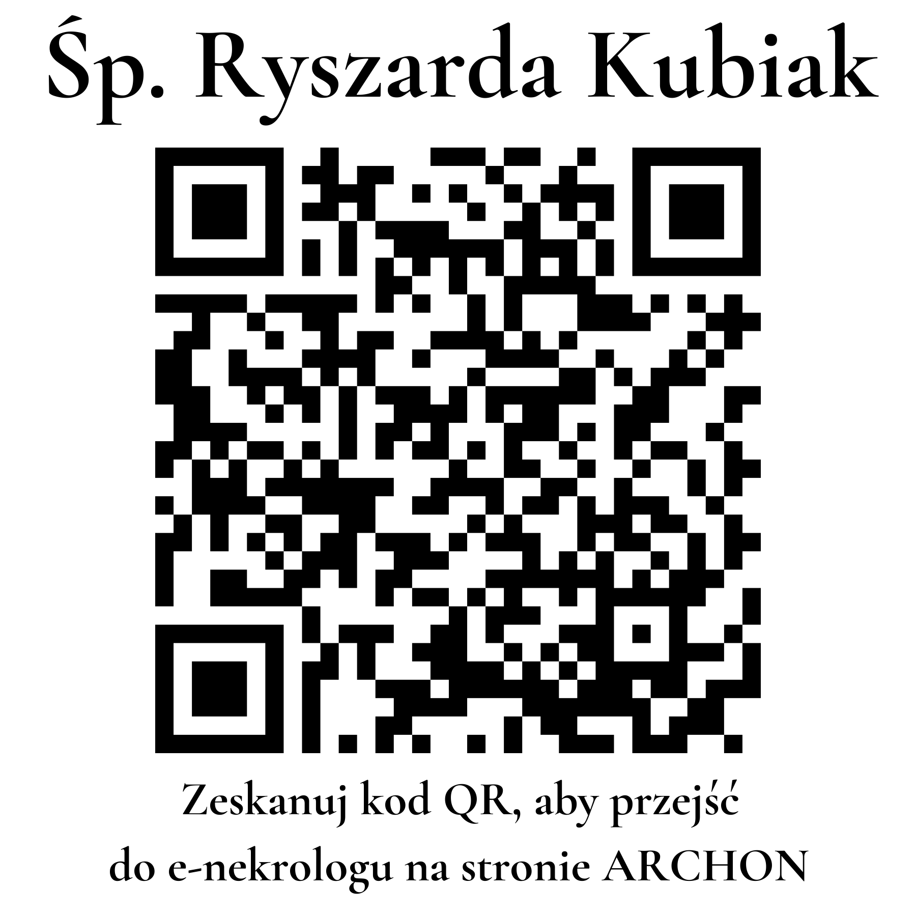 Kod QR do nekrologu Ryszarda Kubiak Kod QR do nekrologu Ryszarda Kubiak
