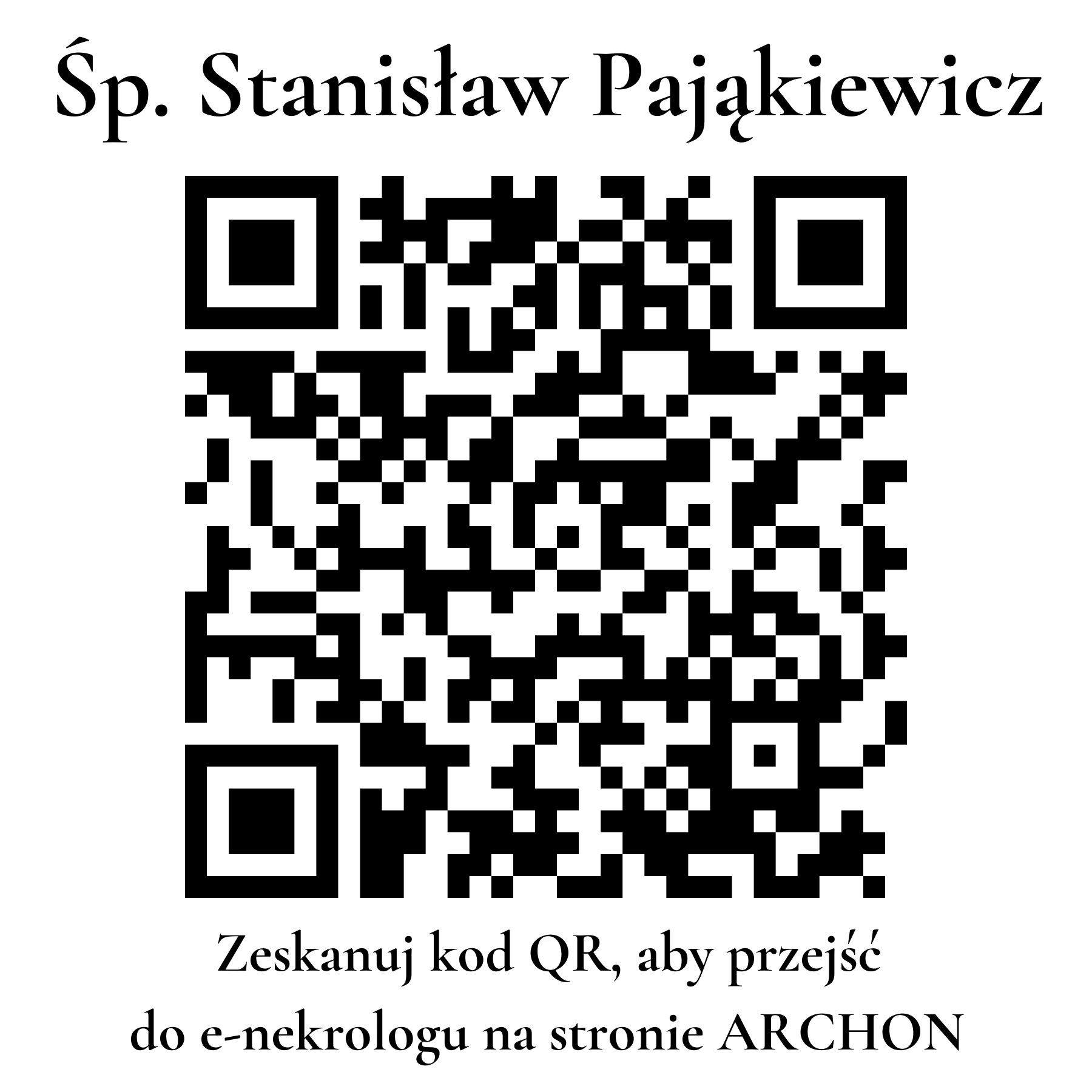 Kod QR do nekrologu Stanisław Pająkiewicz Kod QR do nekrologu Stanisław Pająkiewicz