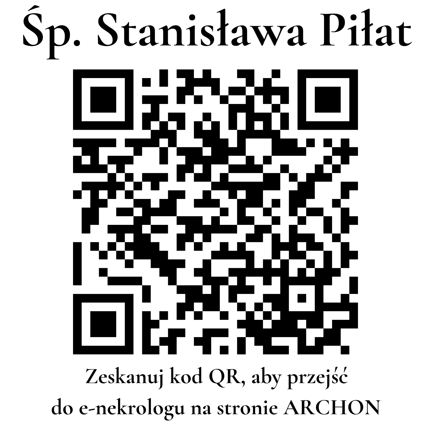 Kod QR do nekrologu Stanisława Piłat Kod QR do nekrologu Stanisława Piłat