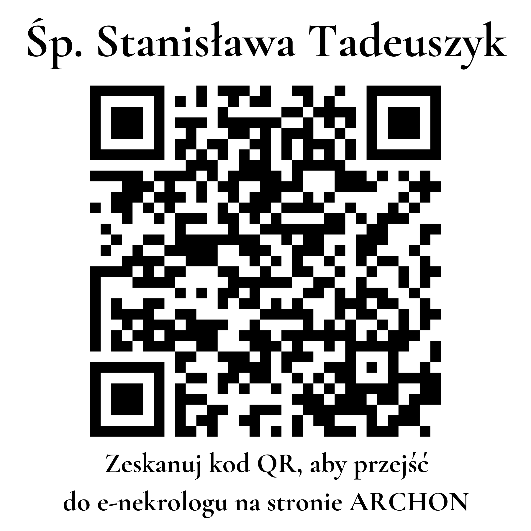 Kod QR do nekrologu Stanisława Tadeuszyk Kod QR do nekrologu Stanisława Tadeuszyk