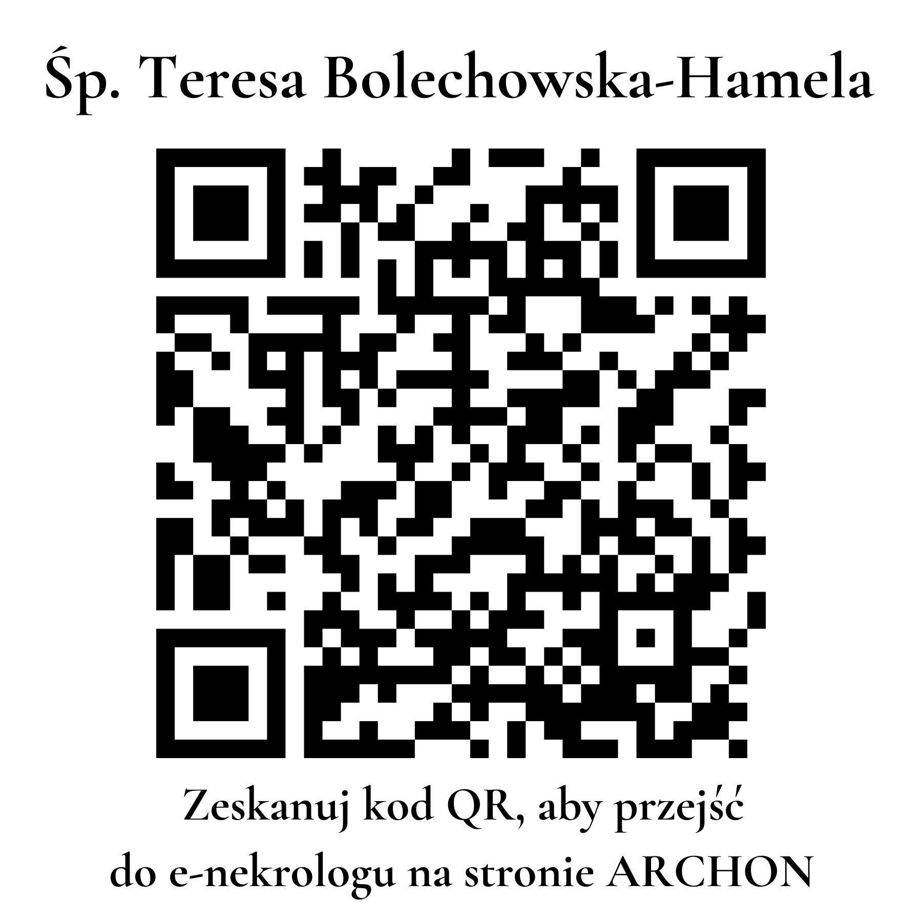 Kod QR do nekrologu Teresa Bolechowska-Hamela