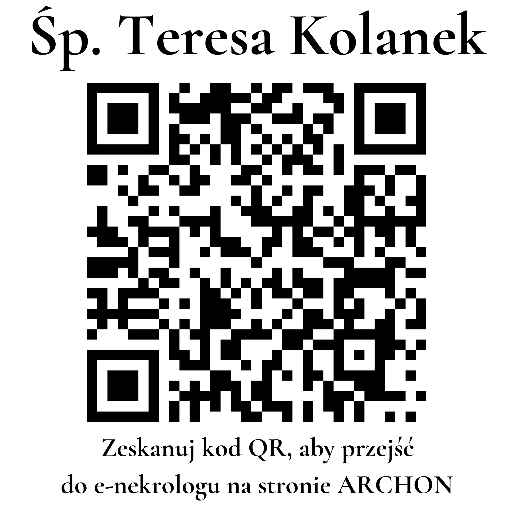 Kod QR do nekrologu Teresa Kolanek Kod QR do nekrologu Teresa Kolanek