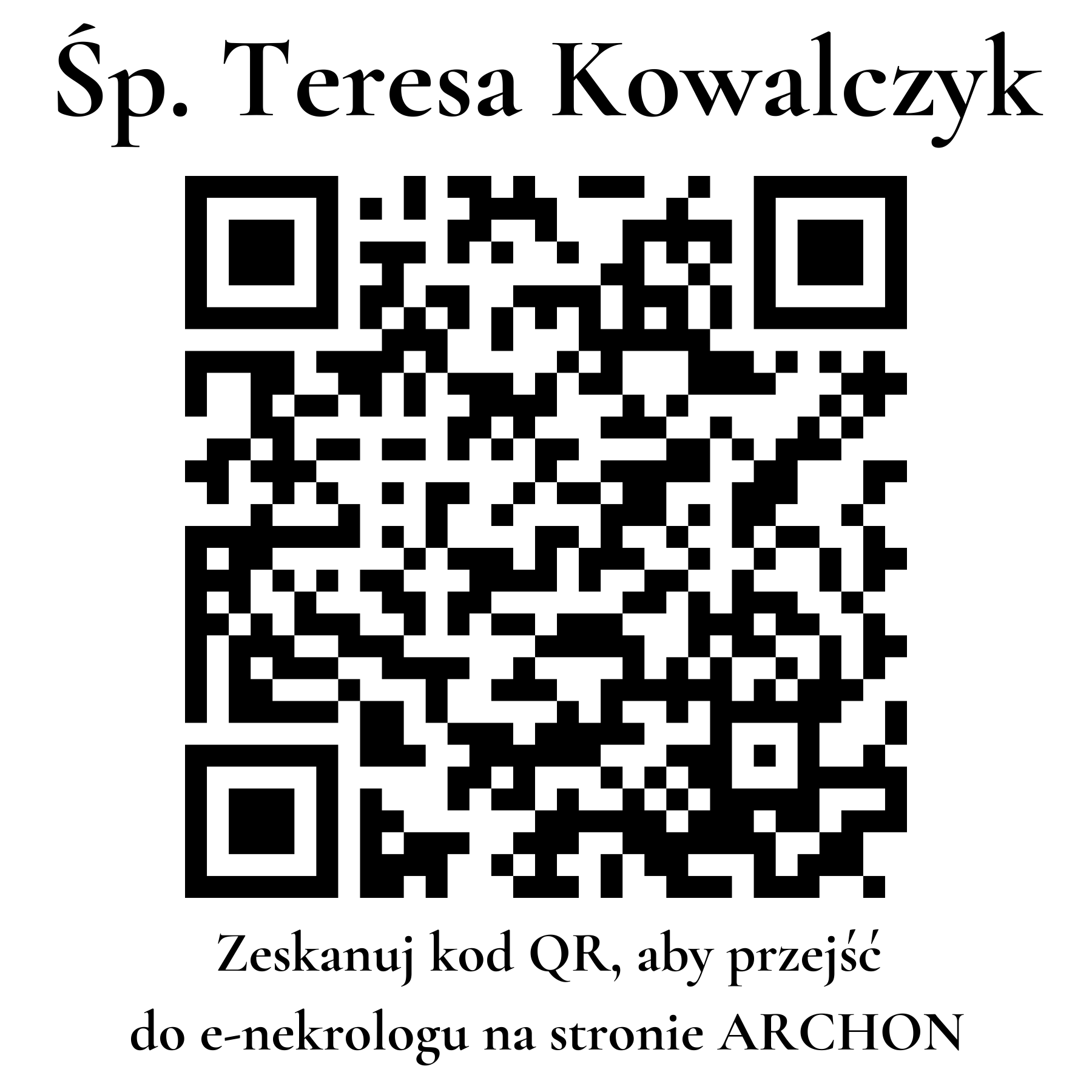 Kod QR do nekrologu Teresa Kowalczyk Kod QR do nekrologu Teresa Kowalczyk