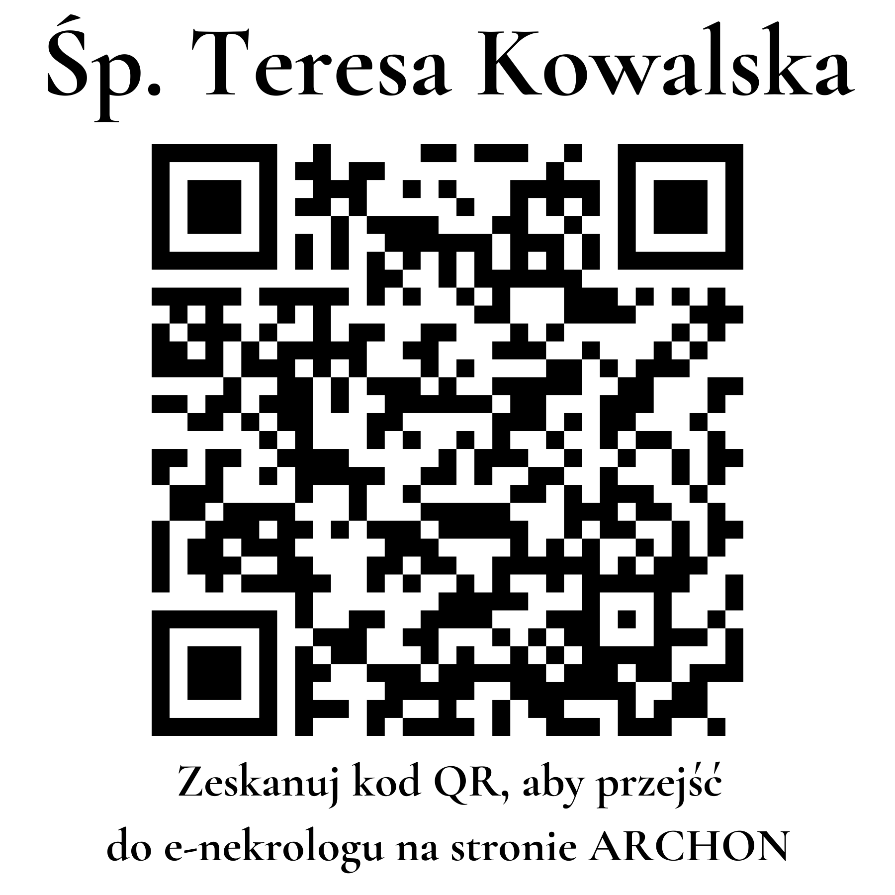 Kod QR do nekrologu Teresa Kowalska Kod QR do nekrologu Teresa Kowalska