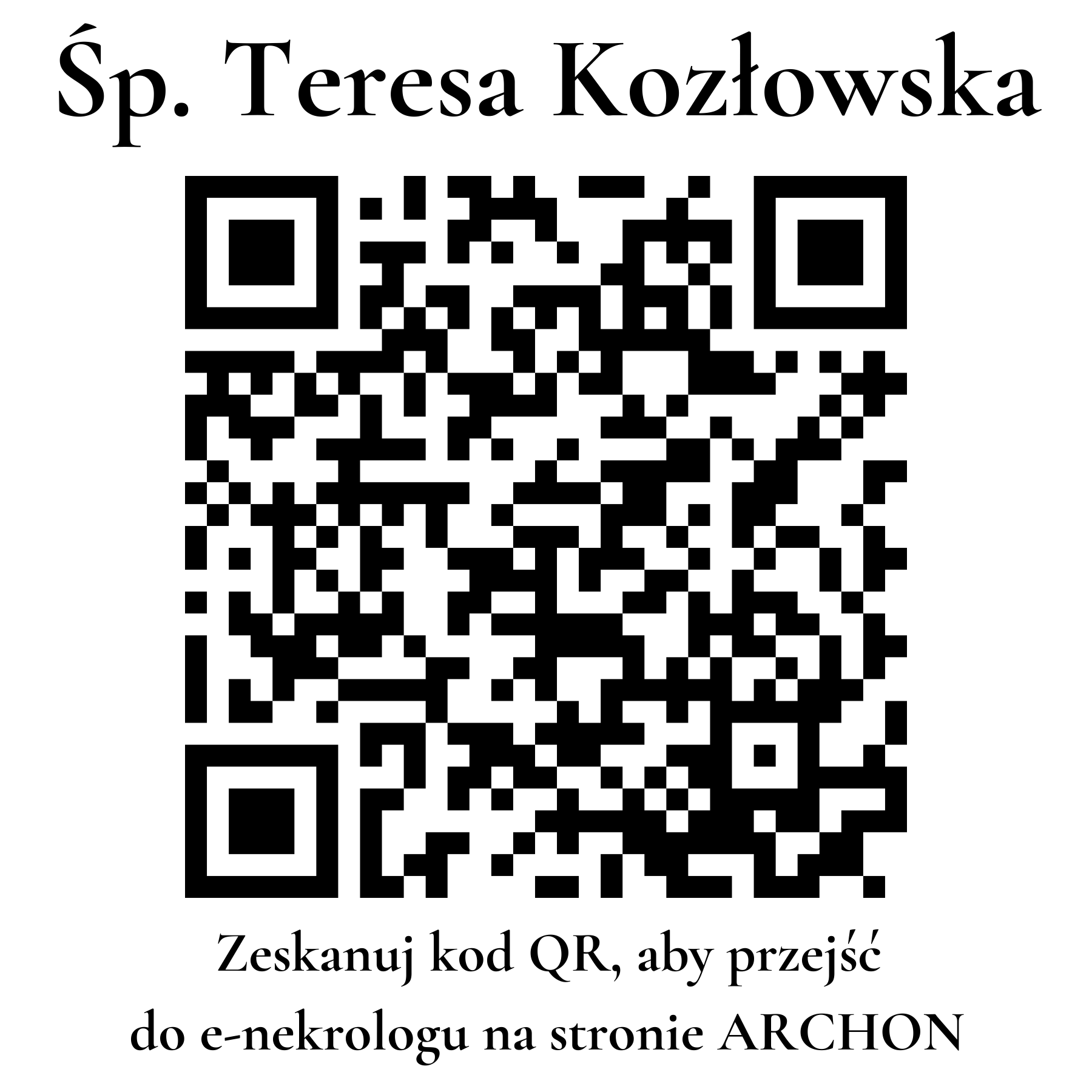 Kod QR do nekrologu Teresa Kozłowska Kod QR do nekrologu Teresa Kozłowska
