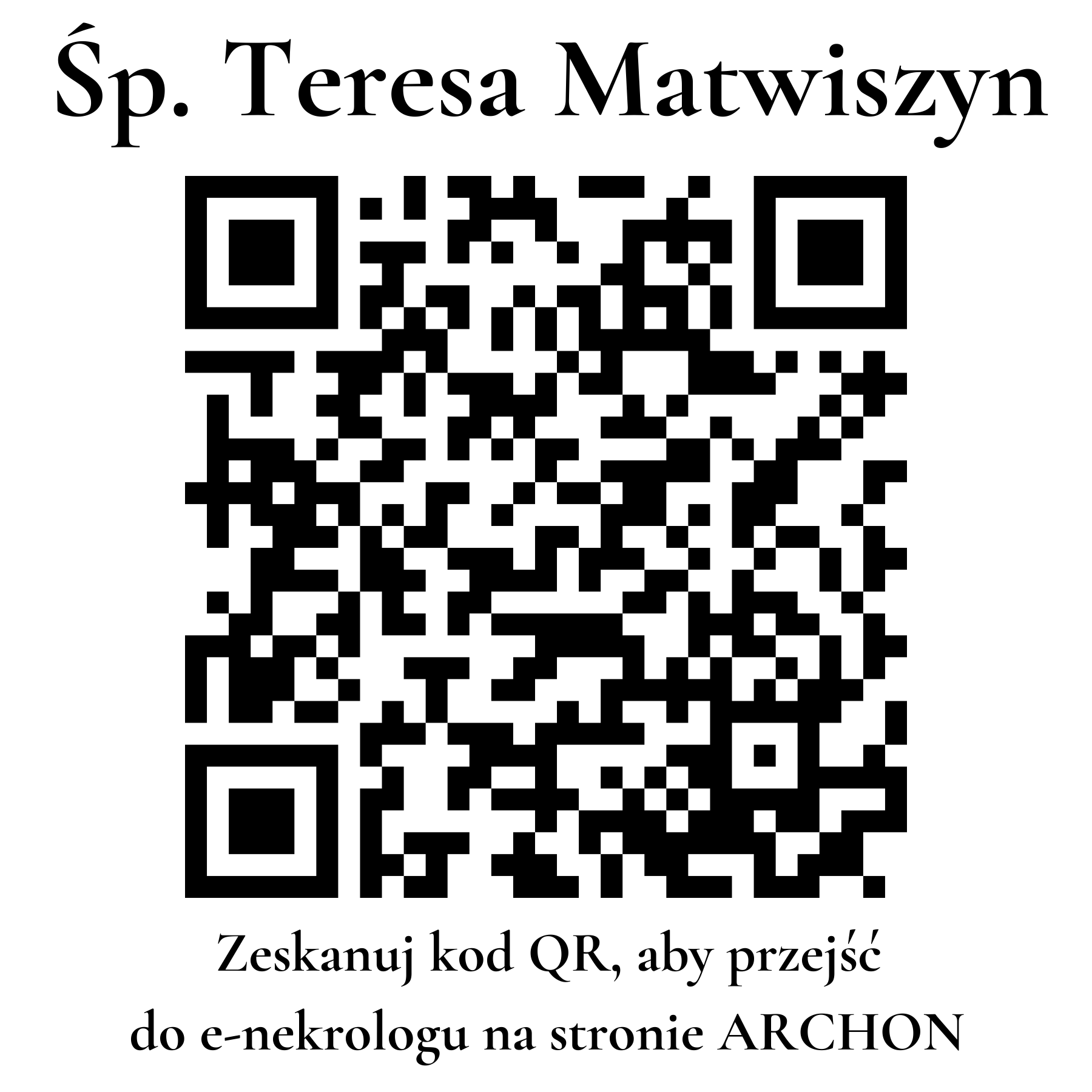 Kod QR do nekrologu Teresa Matwiszyn Kod QR do nekrologu Teresa Matwiszyn