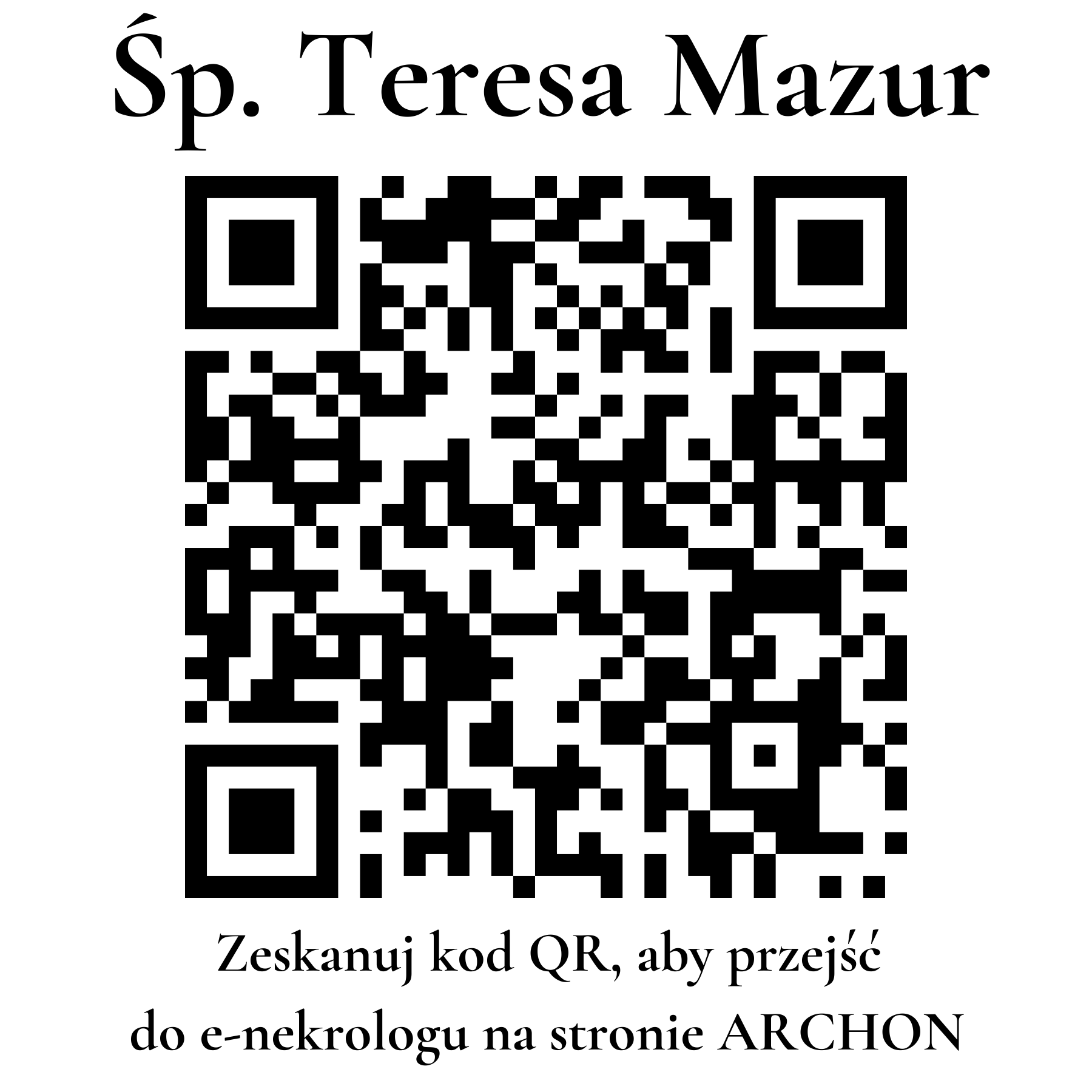 Kod QR do nekrologu Teresa Mazur