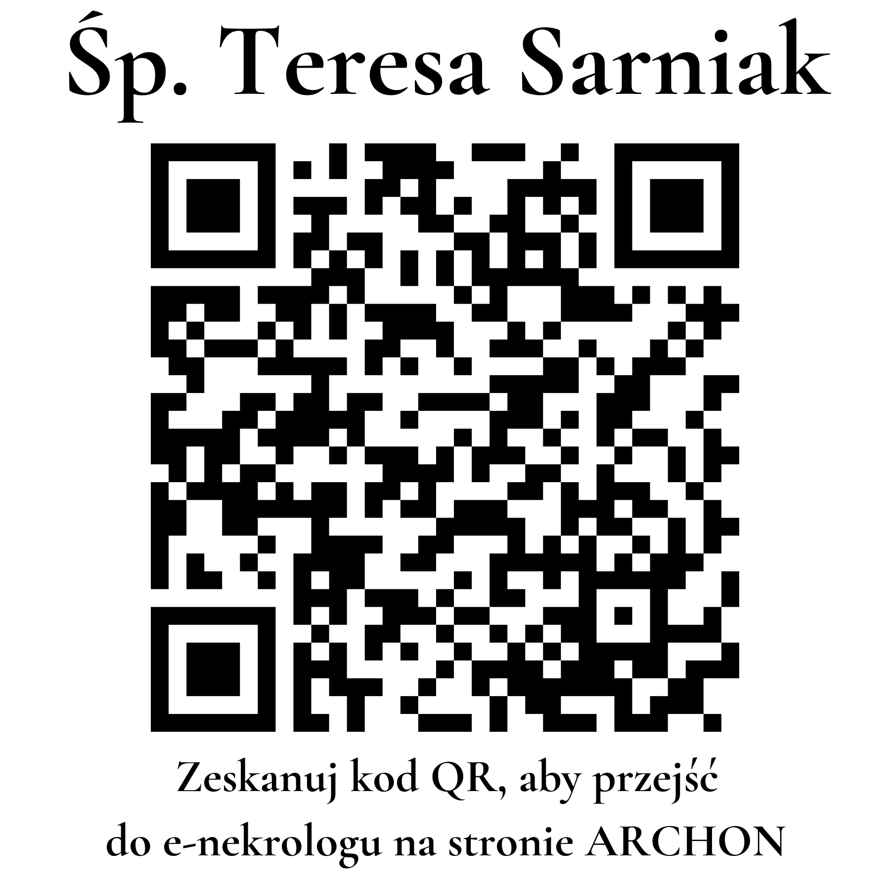 Kod QR do nekrologu Teresa Sarniak