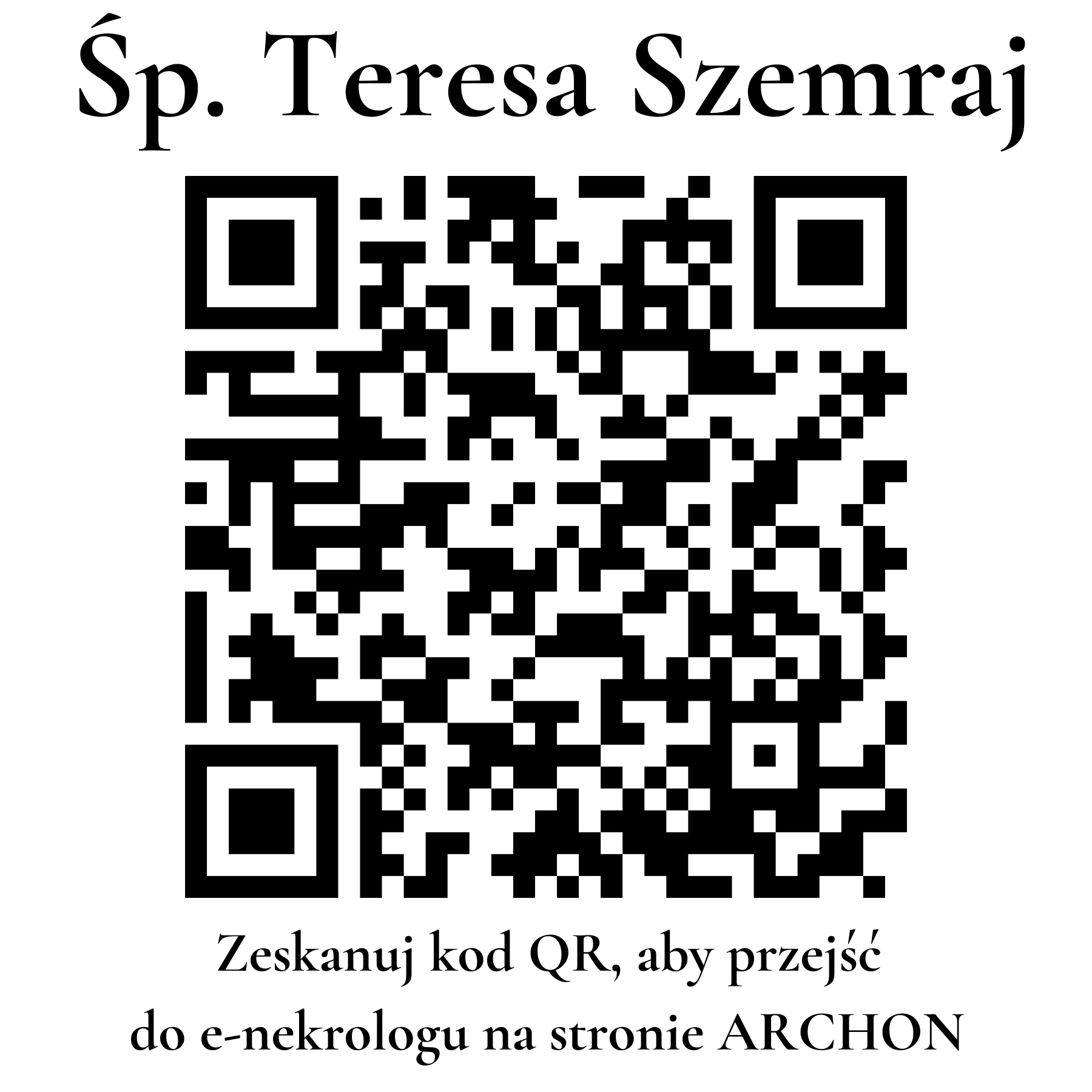 Kod QR do nekrologu Teresa Szemraj Kod QR do nekrologu Teresa Szemraj