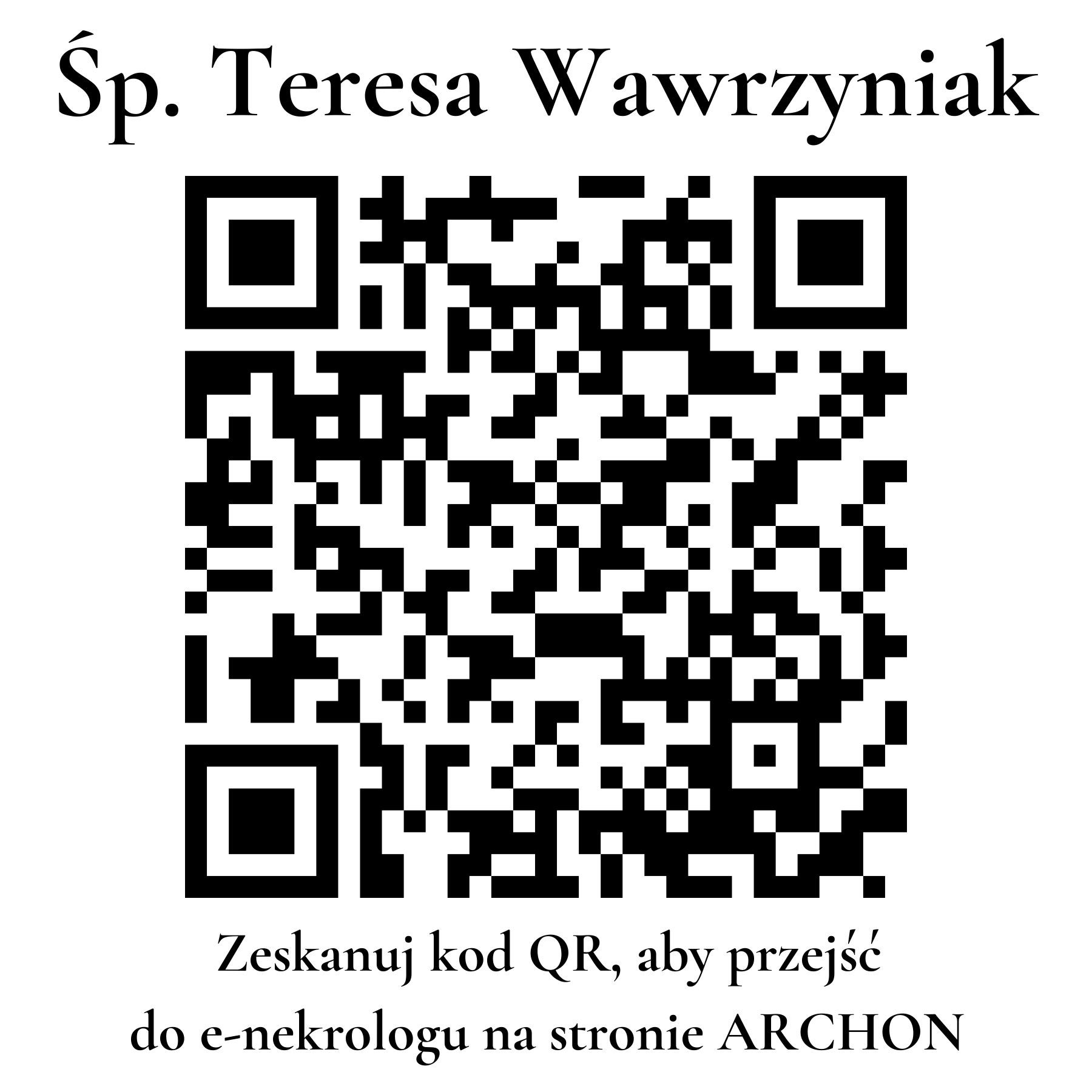 Kod QR do nekrologu Teresa Wawrzyniak Kod QR do nekrologu Teresa Wawrzyniak