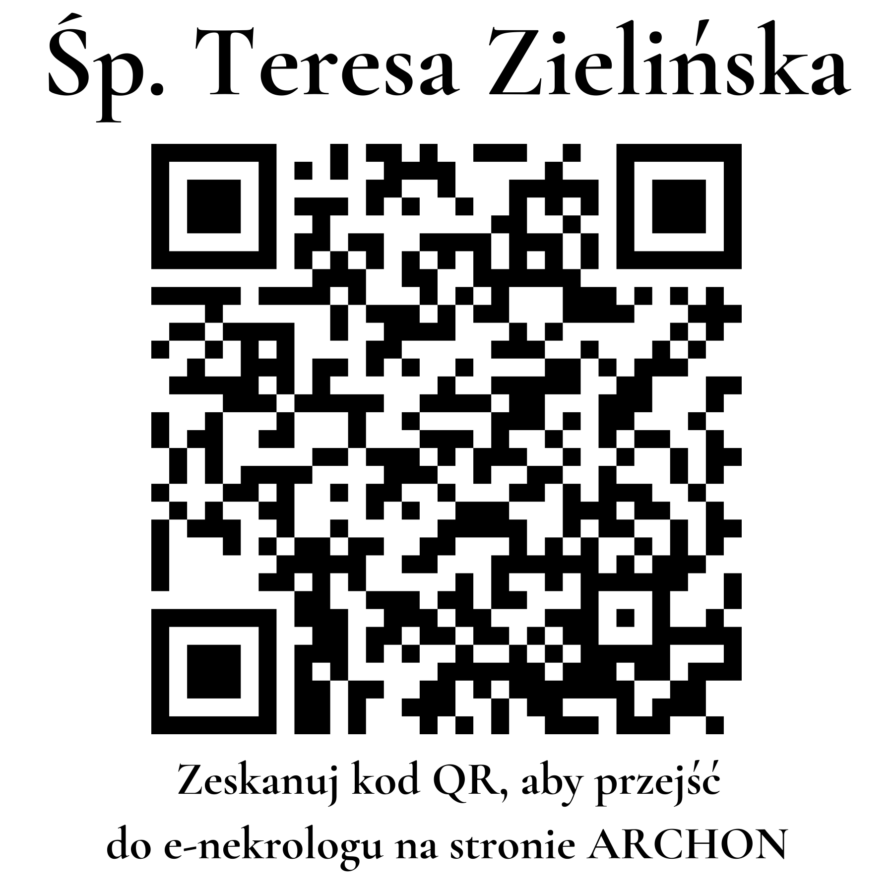Kod QR do nekrologu Teresa Zielińska Kod QR do nekrologu Teresa Zielińska