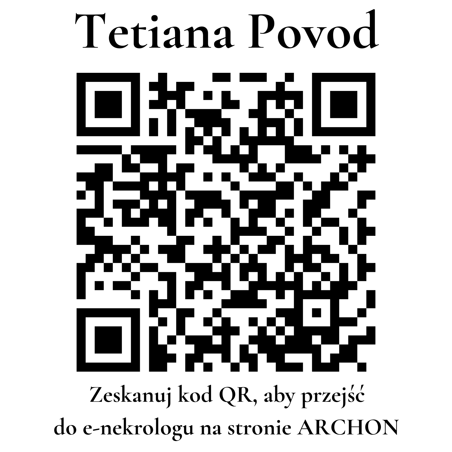 Kod QR do nekrologu Tetiana Povod Kod QR do nekrologu Tetiana Povod