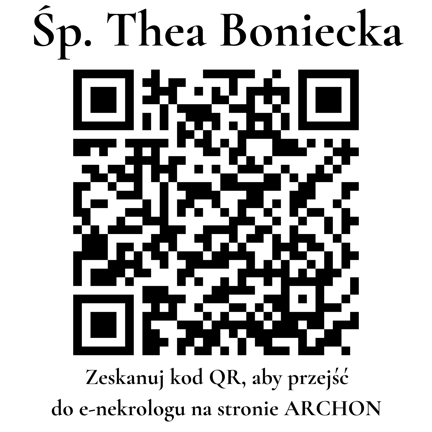 Kod QR do nekrologu Thea Boniecka Kod QR do nekrologu Thea Boniecka