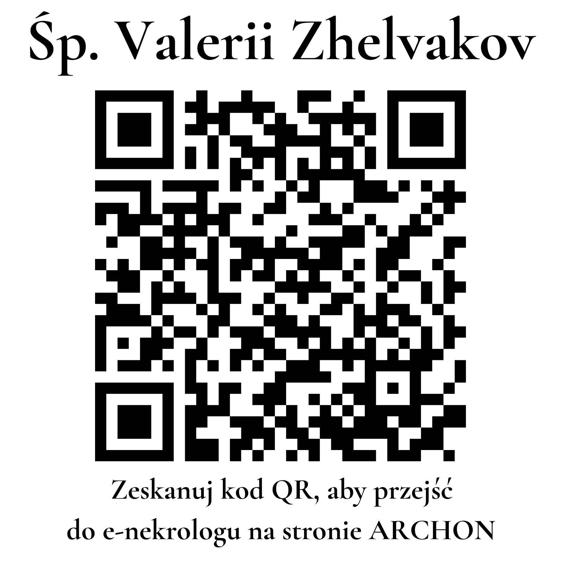 Kod QR do nekrologu Valerii Zhelvakov
