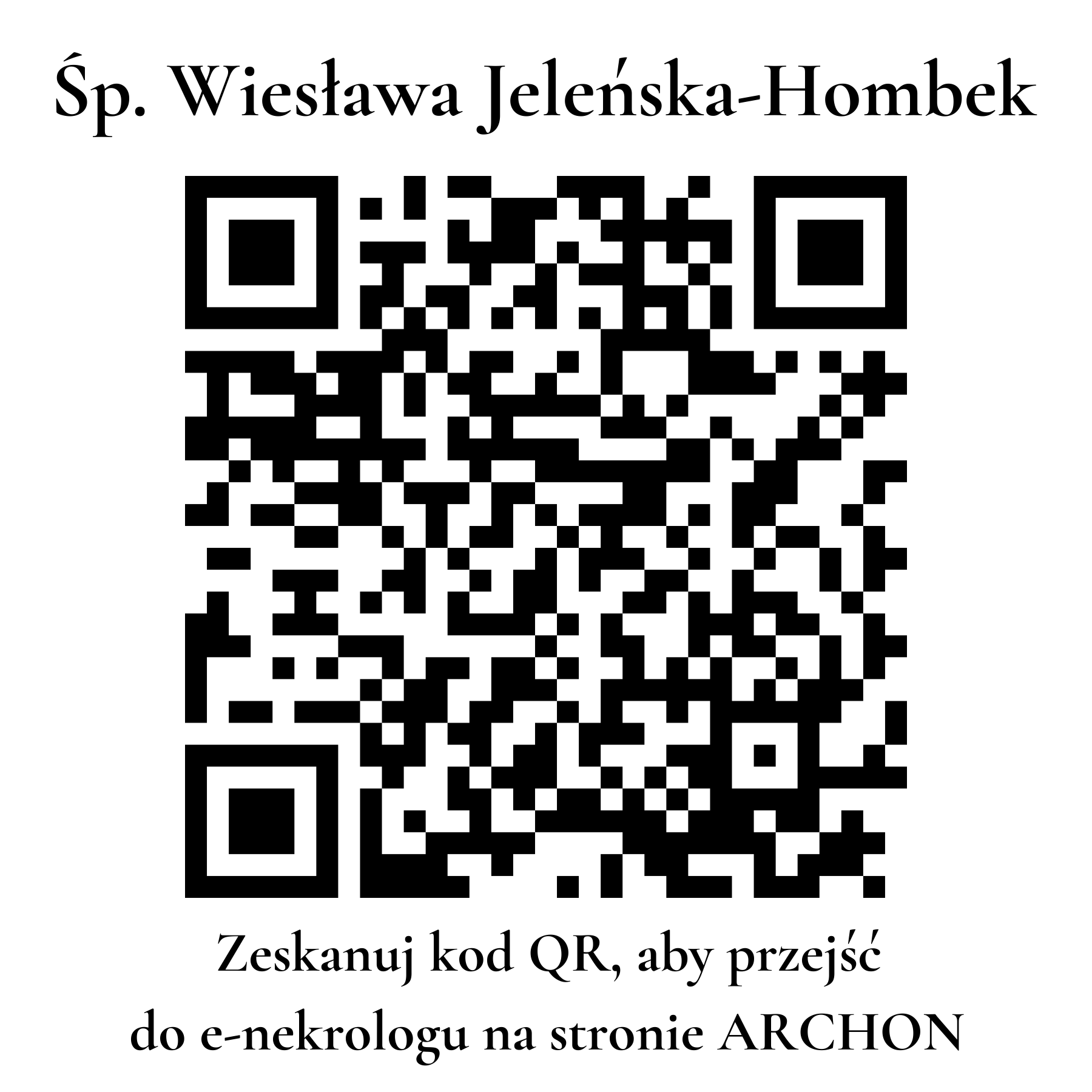Kod QR do nekrologu Wiesława Jeleńska-Hombek Kod QR do nekrologu Wiesława Jeleńska-Hombek