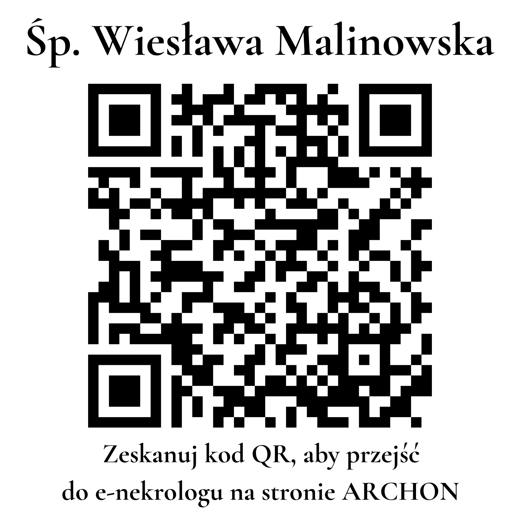 Kod QR do nekrologu Wiesława Malinowska Kod QR do nekrologu Wiesława Malinowska