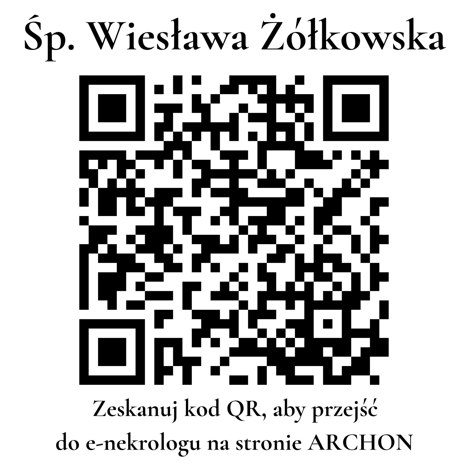 Kod QR do nekrologu Wiesława Żółkowska Kod QR do nekrologu Wiesława Żółkowska