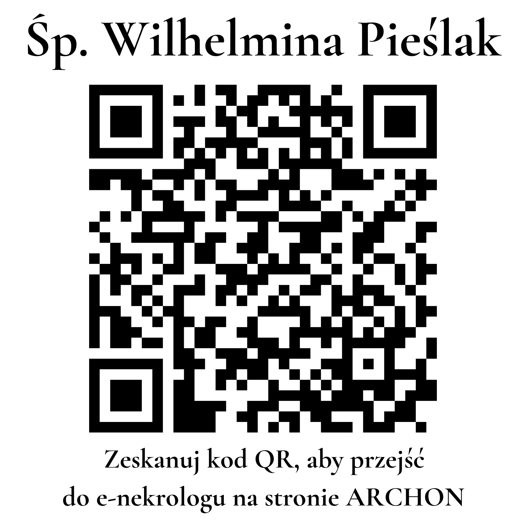 Kod QR do nekrologu Wilhelmina Pieślak Kod QR do nekrologu Wilhelmina Pieślak