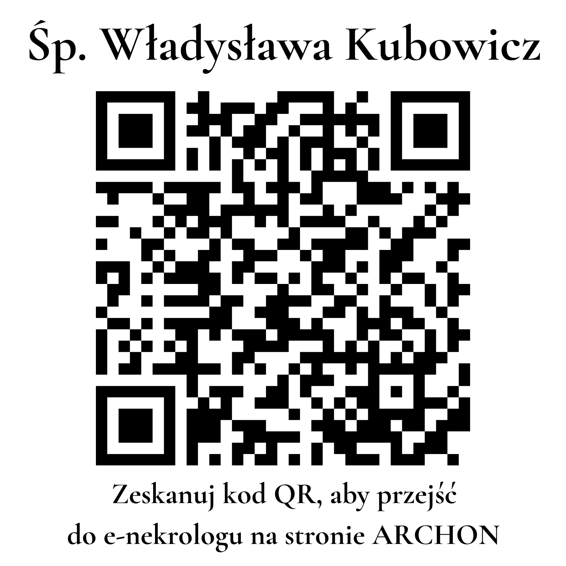 Kod QR do nekrologu Władysława Kubowicz Kod QR do nekrologu Władysława Kubowicz