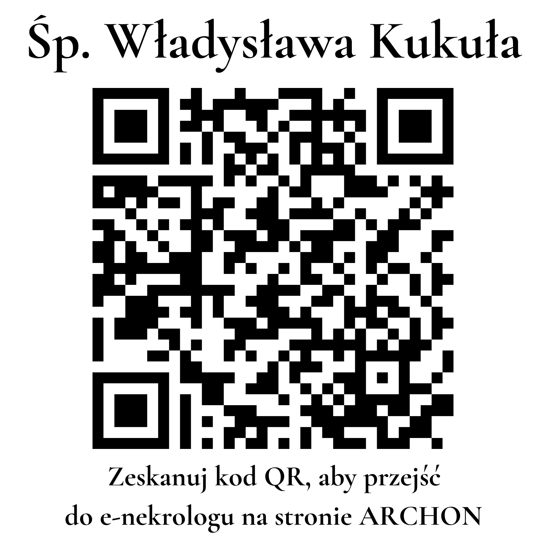Kod QR do nekrologu Władysława Kukuła Kod QR do nekrologu Władysława Kukuła