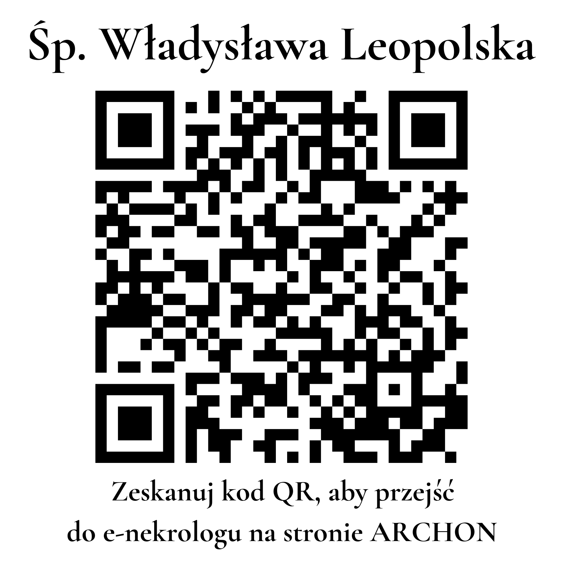 Kod QR do nekrologu Władysława Leopolska Kod QR do nekrologu Władysława Leopolska